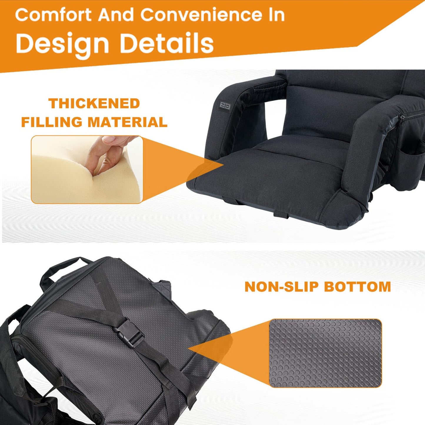LILYPELLE Double Heated Stadium Seat Bleacher Seat with Back & Arm Support, Portable 6 Reclinng Positions Stadium Seating for Bleachers, Bleacher Seats for Sports Events, Outing, Travelling, Hiking