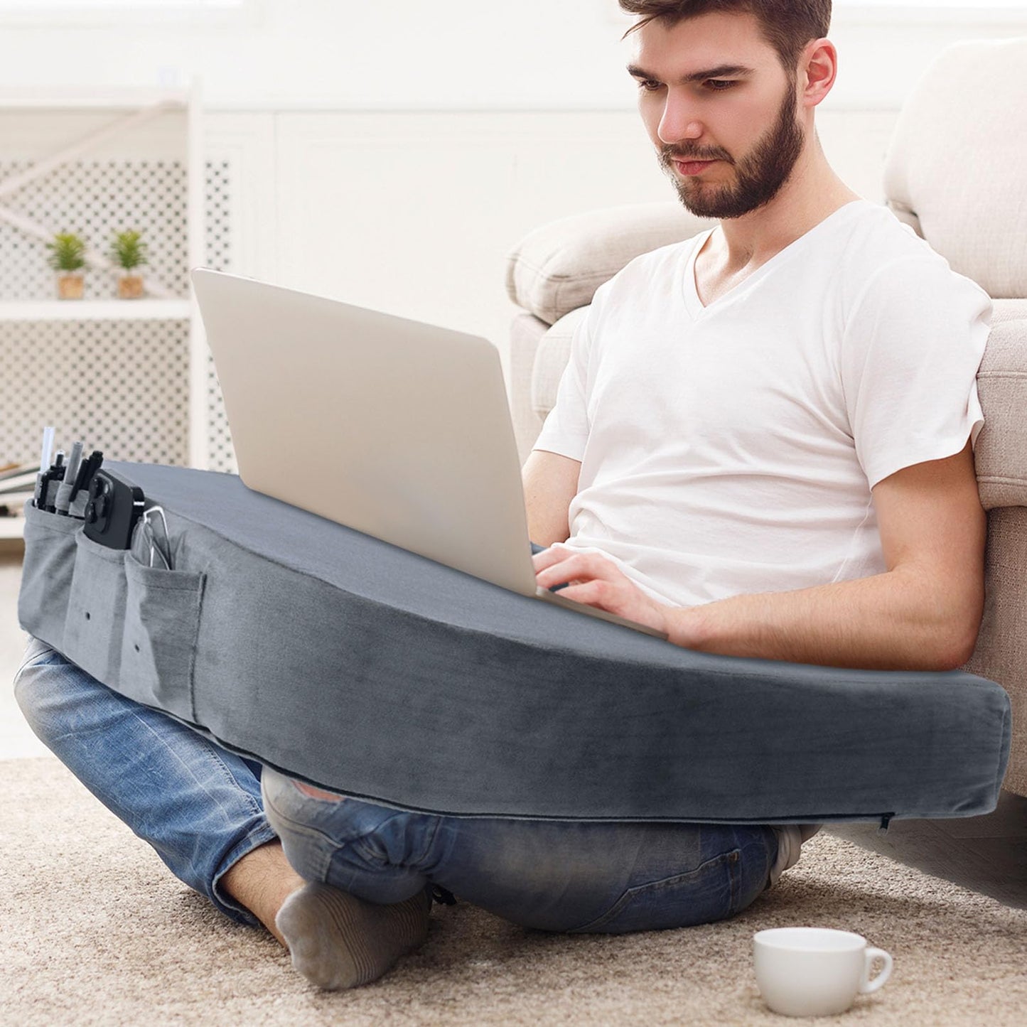 HOMBYS Extra Large Arm Rest Pillow for Adult Gaming,Lap Desk Pillow,Crochet Pillow for Lap Support,Foam Bed Rest Pillow for Reading (Dark Grey)