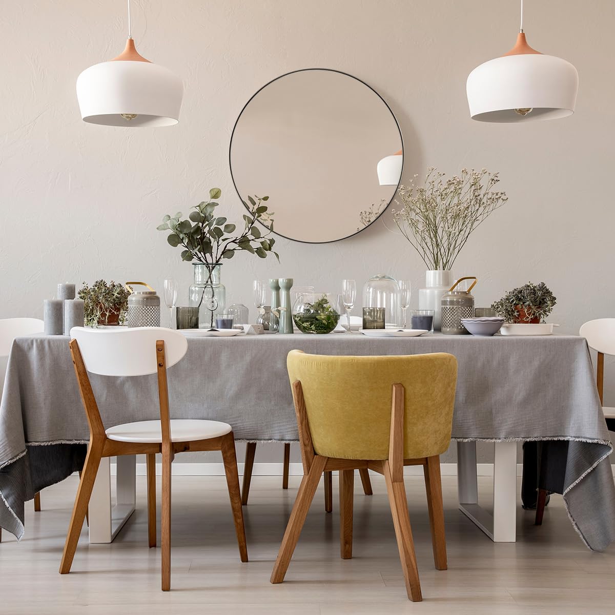 ANDY STAR 36'' Chrome Round Mirror, Polished Silver Round Bathroom Mirror, Big Circle Wall Mirror in Metal Frame, Large Vanity Mirror for Entryway, Living Room, Washrooms