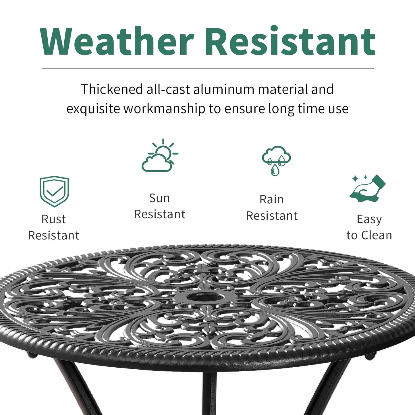 Withniture 3 Piece Patio Bistro Set Cast Aluminum Bistro Table and Chairs Set of 2 with Umbrella Hole,All Weather Metal Bistro Table Set,Outdoor Patio Furniture Set for Garden(Butterfly Black)