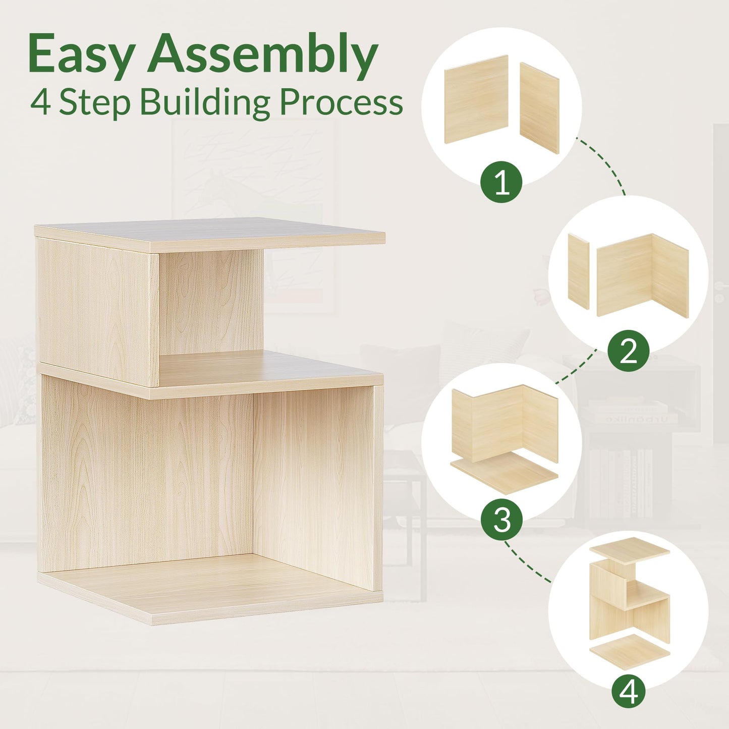 ODIKA Tokyo S Minimalist 3 Tier End Table - Minimalist 3-Tier Wood Nightstand for Small Spaces with Open Storage - Japanese-Inspired Bedside Table for Bedroom (Natural)