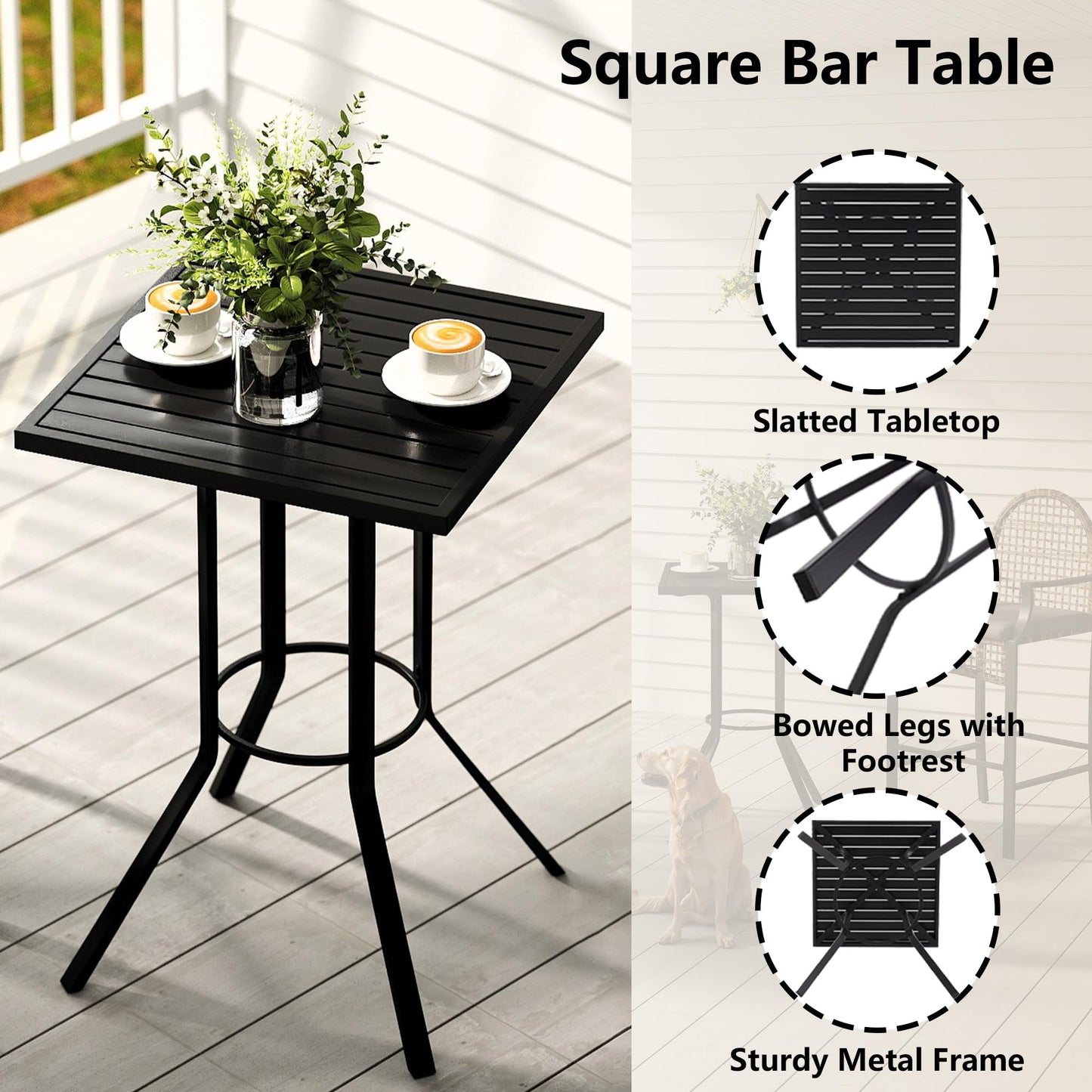 DAYARUS 3 Piece Outdoor Patio Bar Set, Modern Patio Furniture Set, 29.5" Wicker Bar Height Patio Bistro Set, Bar Height Patio Set with Cushions, Outdoor High Top Table and Chairs for Balcony, Gray