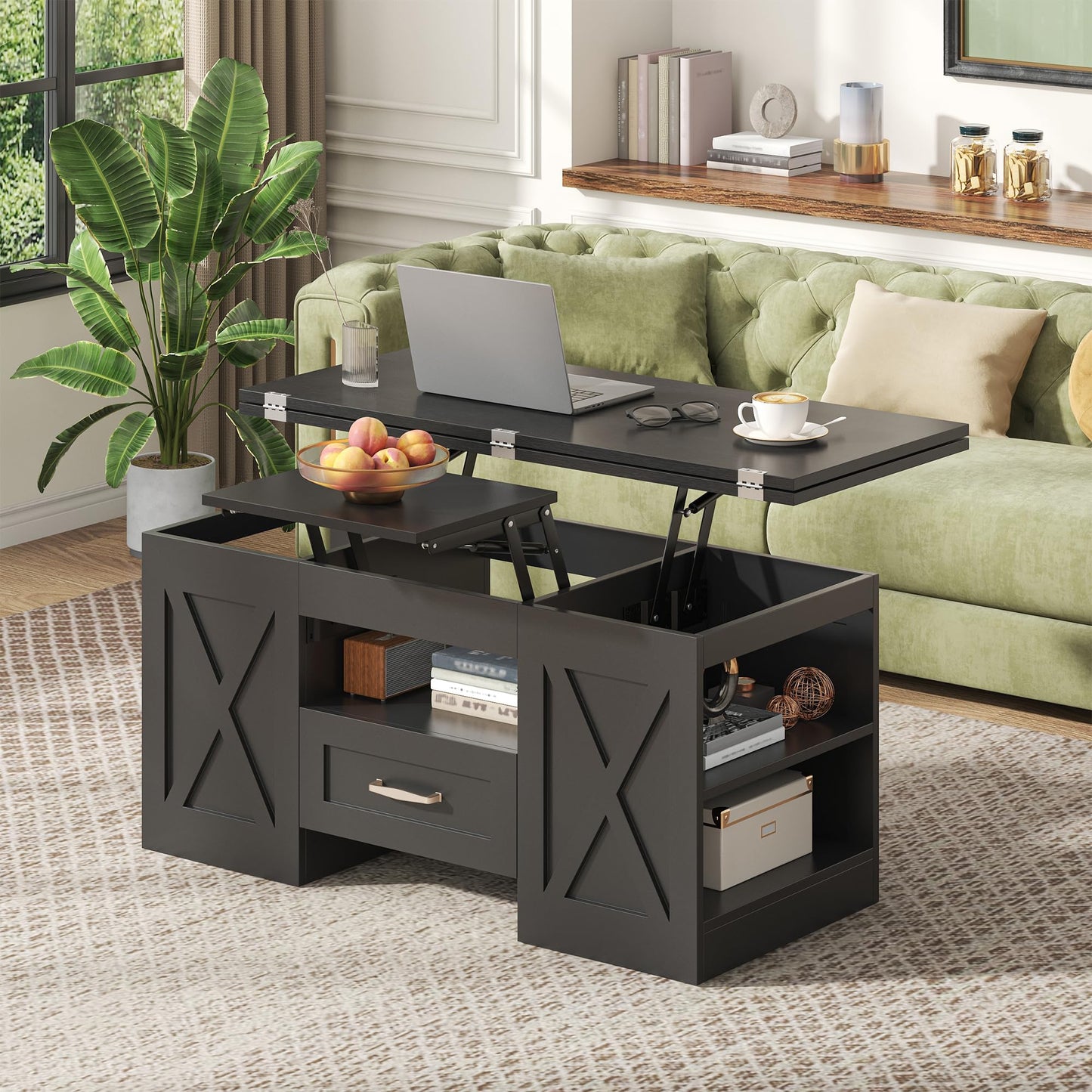 Nosepen Coffee Table, 39.37" Lift Top Coffee Table with Drawer & Open Storage Shelves, Large Rectangular Farmhouse Living Room Table, Center Table for Living Room, Home Office, Espresso, Black