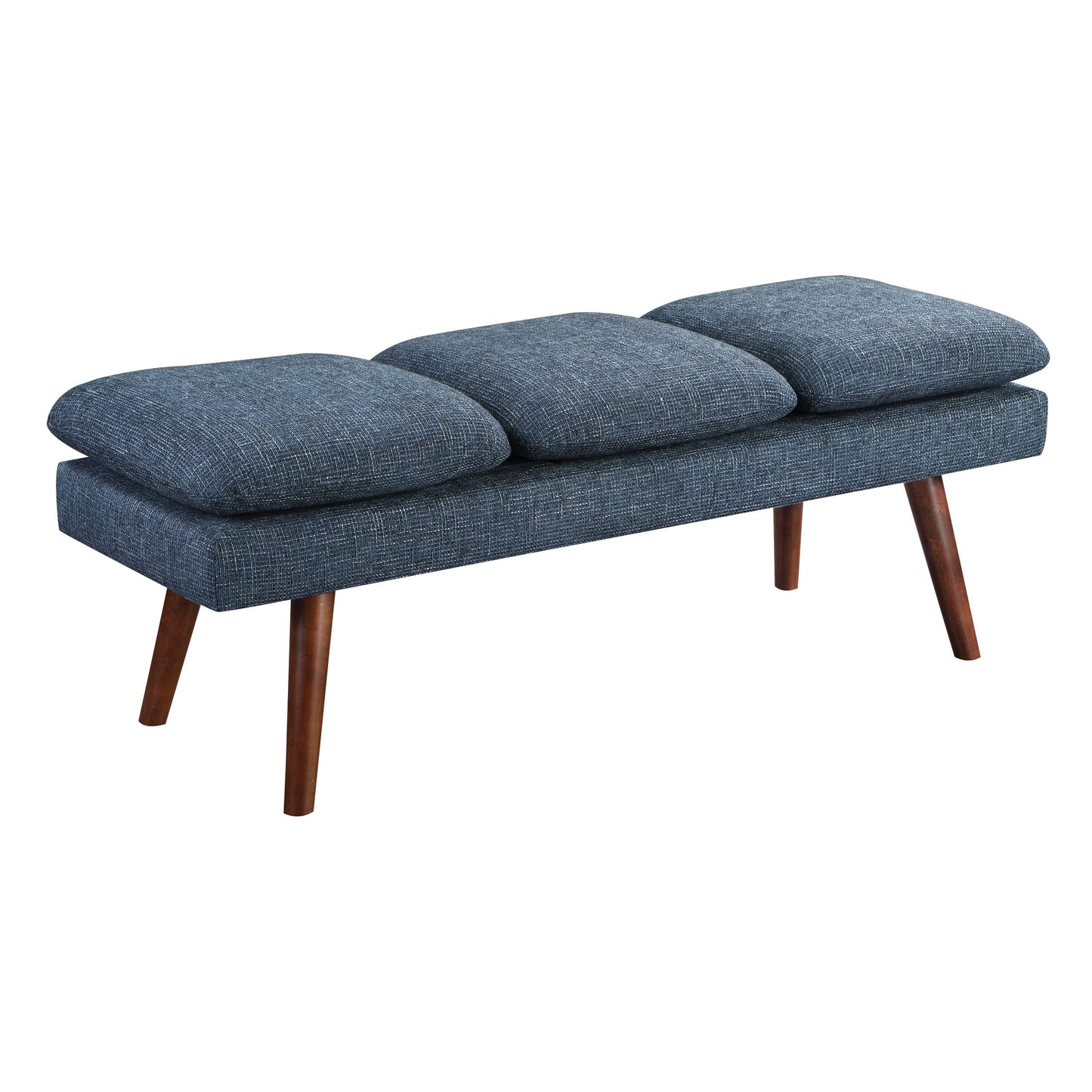 OSP Home Furnishings Amanda Mid-Century Modern Upholstered Bench with Solid Wood Tapered Legs, 54-inches, Navy Blue Fabric