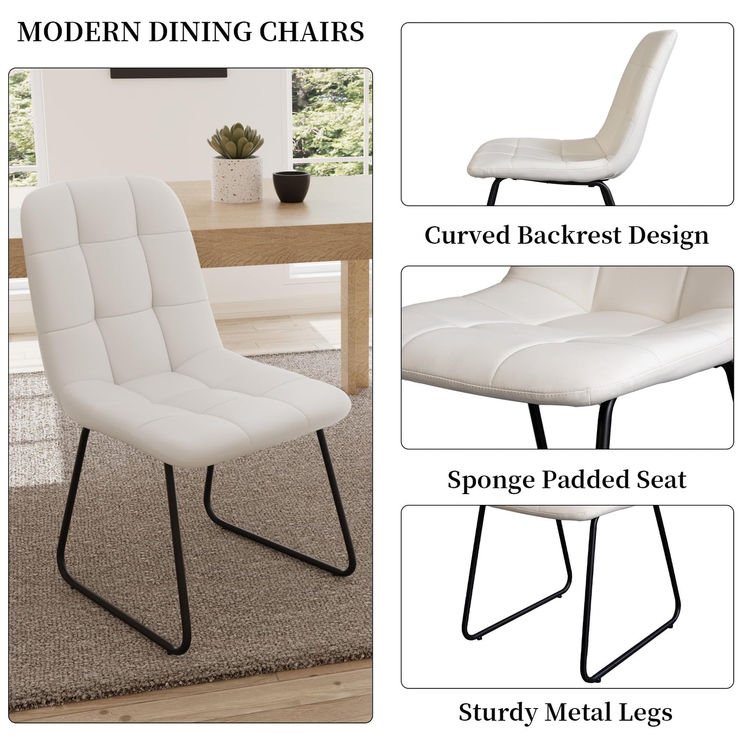 HIPIHOM 45.3 Inch Round Dining Table Set for 4, Mid Century Modern Small Coffee Set for Dining Room Kitchen Apartment (Walnut Table + 4 U-Shaped White Chairs)