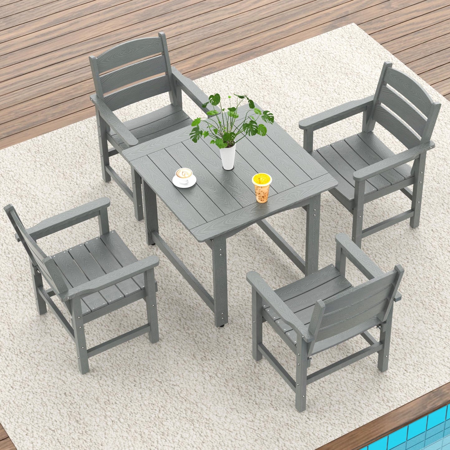 Sunnibety 5-Piece HIPS Patio Dining Set, Outdoor Dining Table and Chairs Set with Umbrella Hole, Weatherproof Dining Table Set for 6 Person, Patio Furniture Set for Outside Deck, Grey