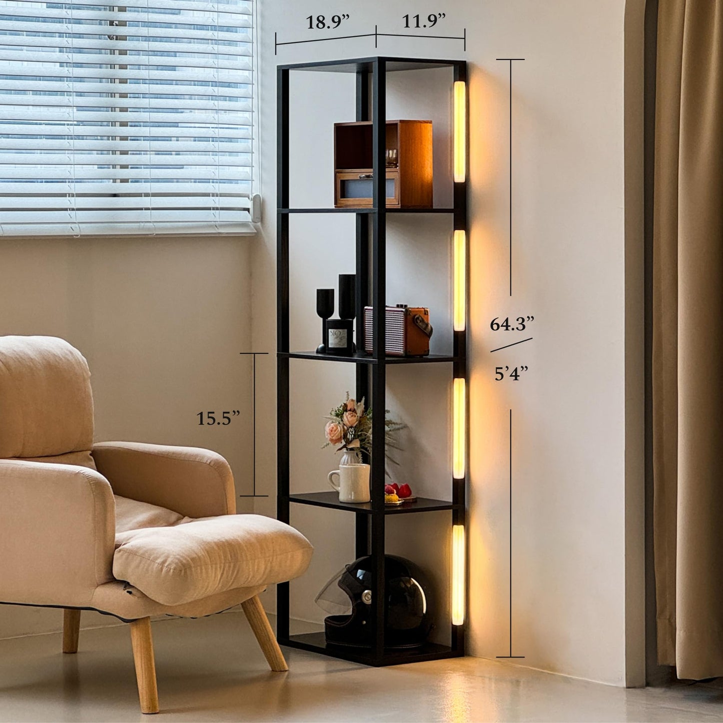 FENLO LED Floor Lamp with Shelves Fancy Pro, Dimmable Display Shelf Lamp with Color Temperature Control, App & Remote, Bright Long-Lasting Integrated LED