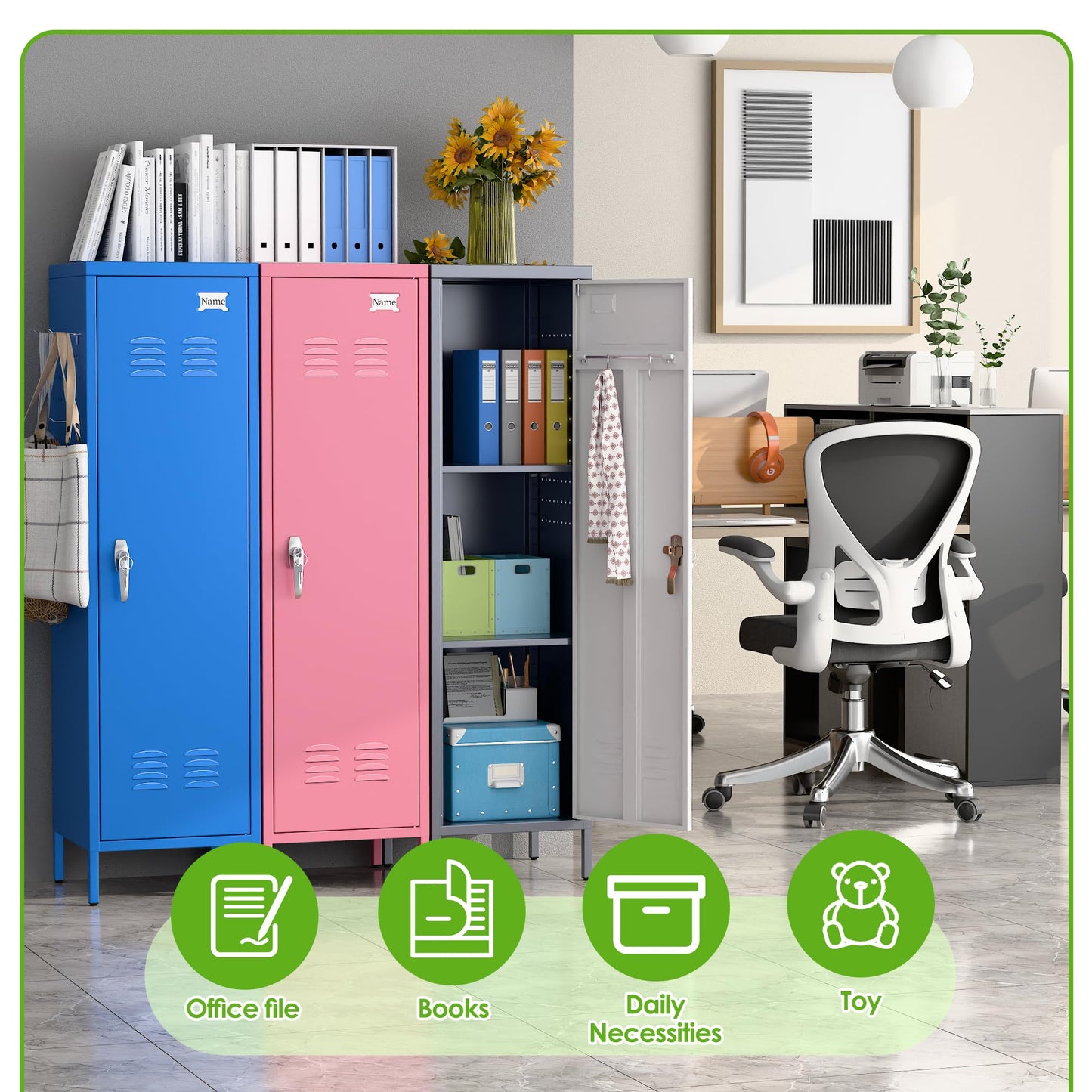 Aobabo Metal 54" H Metal Storage Locker for Employees, Lockable 1 Door with Towel Rack and 2 Side Pegboards with Hooks for School Office Gym Bedroom, Assembly Required (Gray White)