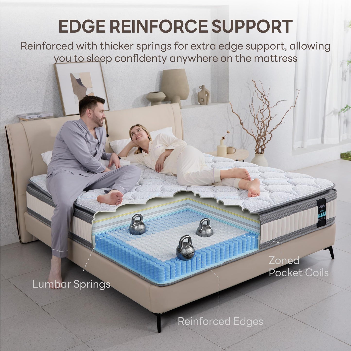 LIKIMIO King Mattress, 12 Inch Gel Memory Foam Mattress Zoned Pressure Relief with Medium Firm, Bed in a Box Individual Pocket Springs for Motion Isolation, SG Made, CertiPUR-US Certified