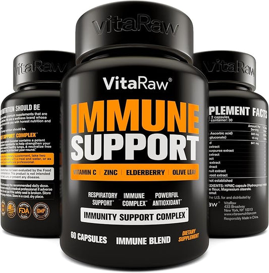 Immune Support Vitamins - Elderberry with Zinc, Vitamin C, and Garlic for Adults - Sambucus Black Elderberry Capsules & Echinacea Immunity Renewal Complex - Powerful Vegan 10 in 1 Immune Defense