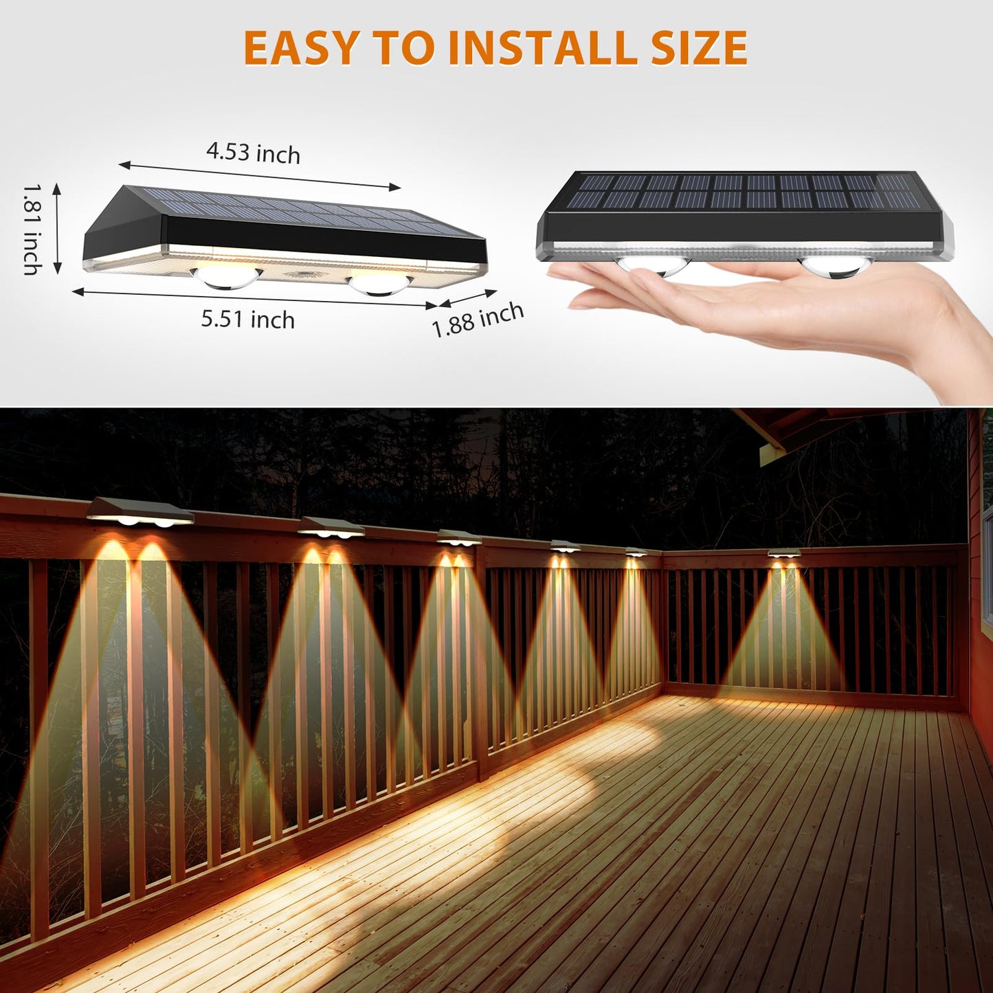Solar Fence Lights ,RGB & Warm White & 6 Colors Bright Lens LED Dusk to Dawn Deck Light, Fence Solar Lights Outdoor Waterproof, Solar Outdoor Lights for Backyard/Railing/Wall/Step/Patio/Pool (12Pack)