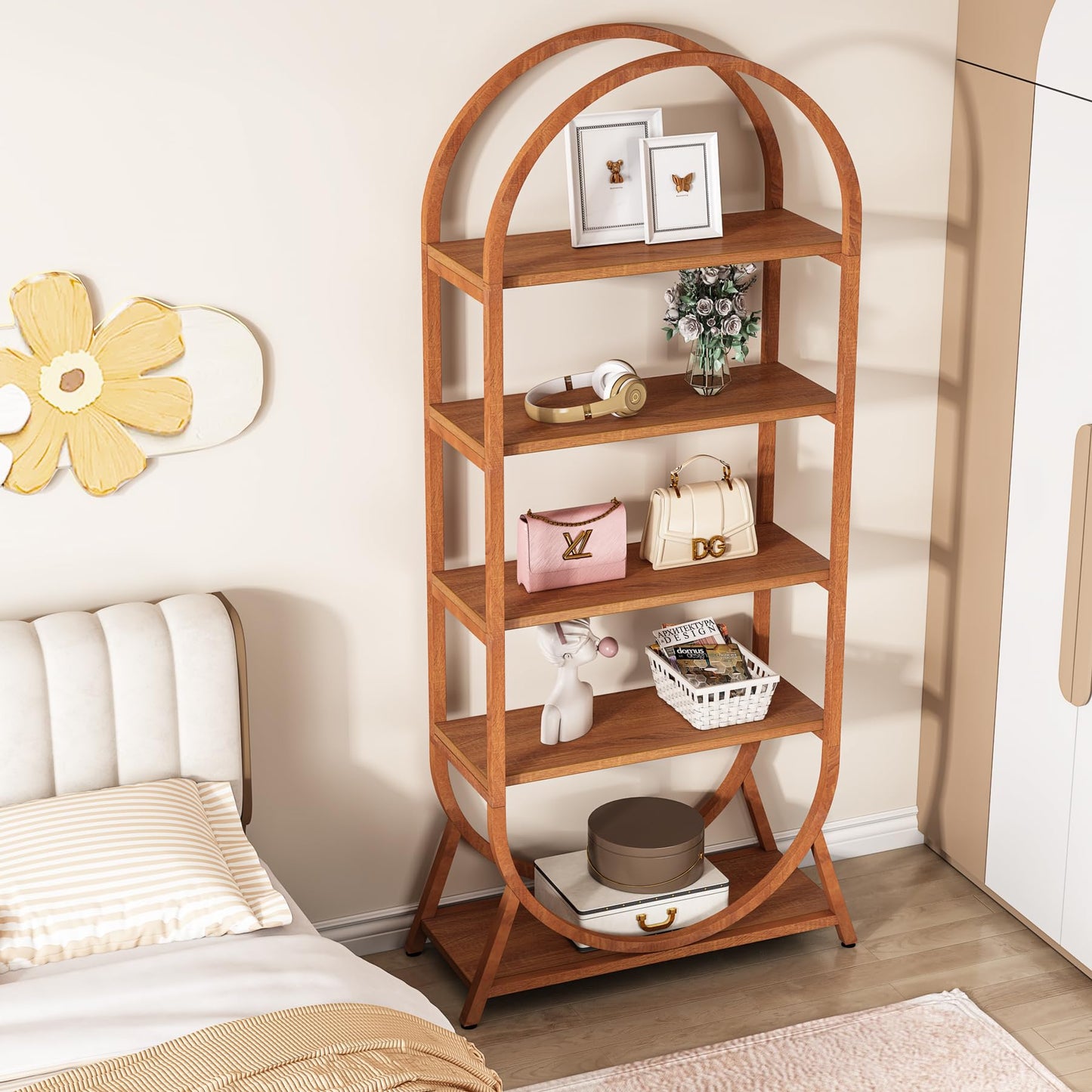 Tribesigns 5-Tier Open Bookshelf, 70.8" Tall Arched Bookcase, Modern Brown Storage Bookshelves, Freestanding Display Rack Shelving Unit for Office, Bedroom, Living Room, Easy Assembly