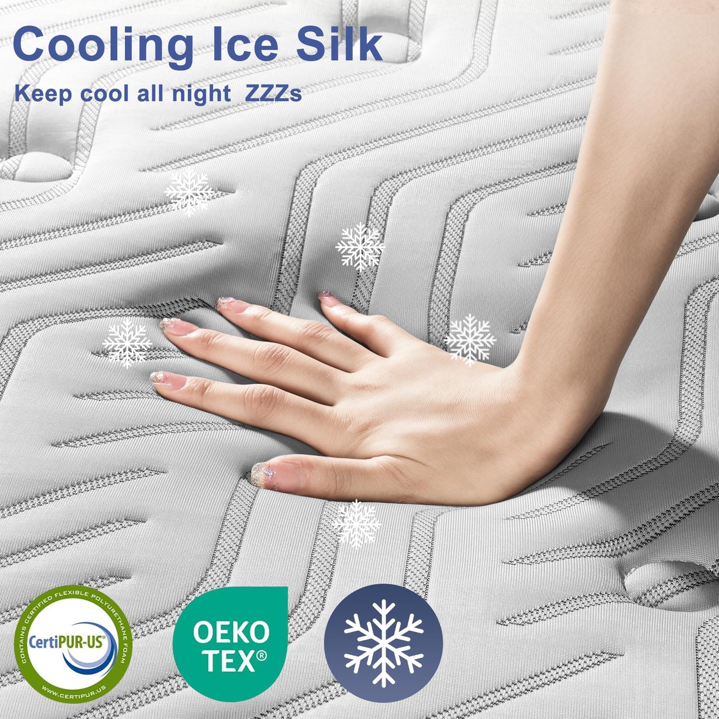 JUSTROOMY King Mattress 14 Inch Hybrid Mattress with Gel Memory Foam, Cooling Ice Silk Top, Firm Mattress in a Box, Back Pain Relief, Individual Pocket Spring-Extra Edge Support, 76*80", US Assembly
