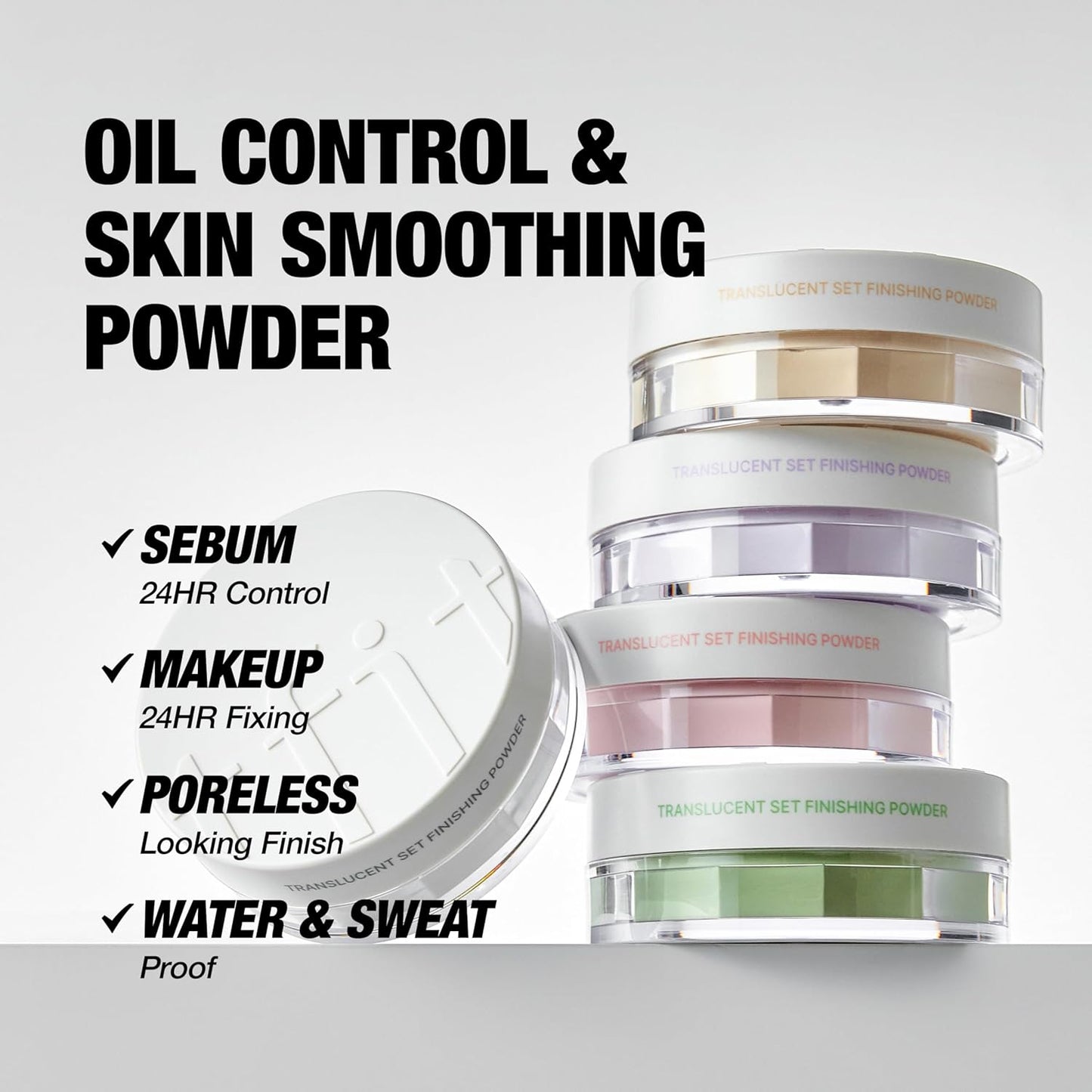 TFIT Translucent Set Finishing Powder - Sebum Control Face Loose Powder, Matte & Silky Finish, Lightweight, Long-lasting, Korean Makeup Setting Powder, 0.24 Oz. (01 White, 0.24 Oz.)
