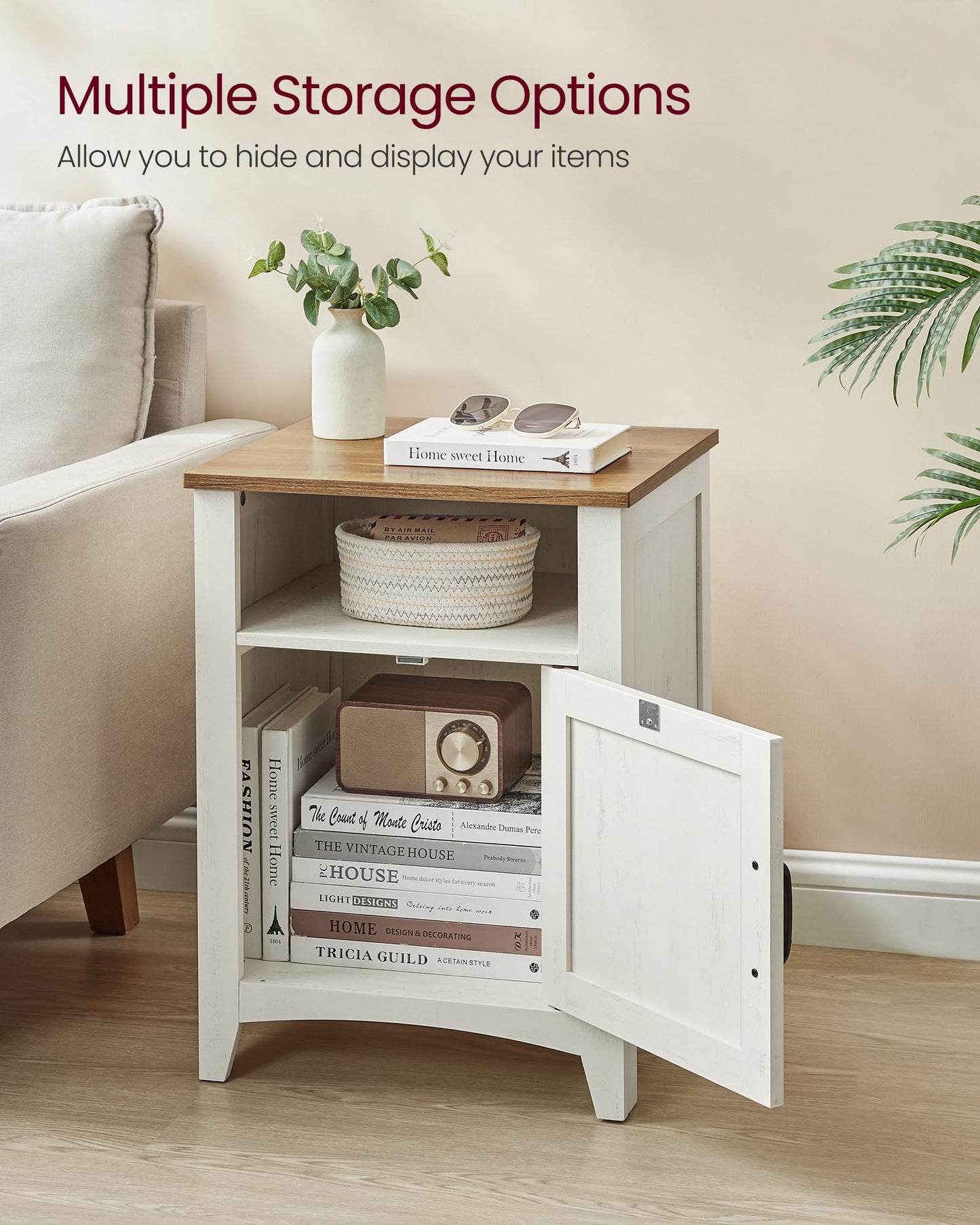 VASAGLE LIRY Collection - Farmhouse Nightstand with Barn Door, Set of 2, Bedside Table with Storage, Side End Table, Night Stand, Open Compartment, for Bedroom, Rustic White and Honey Brown ULET809K41
