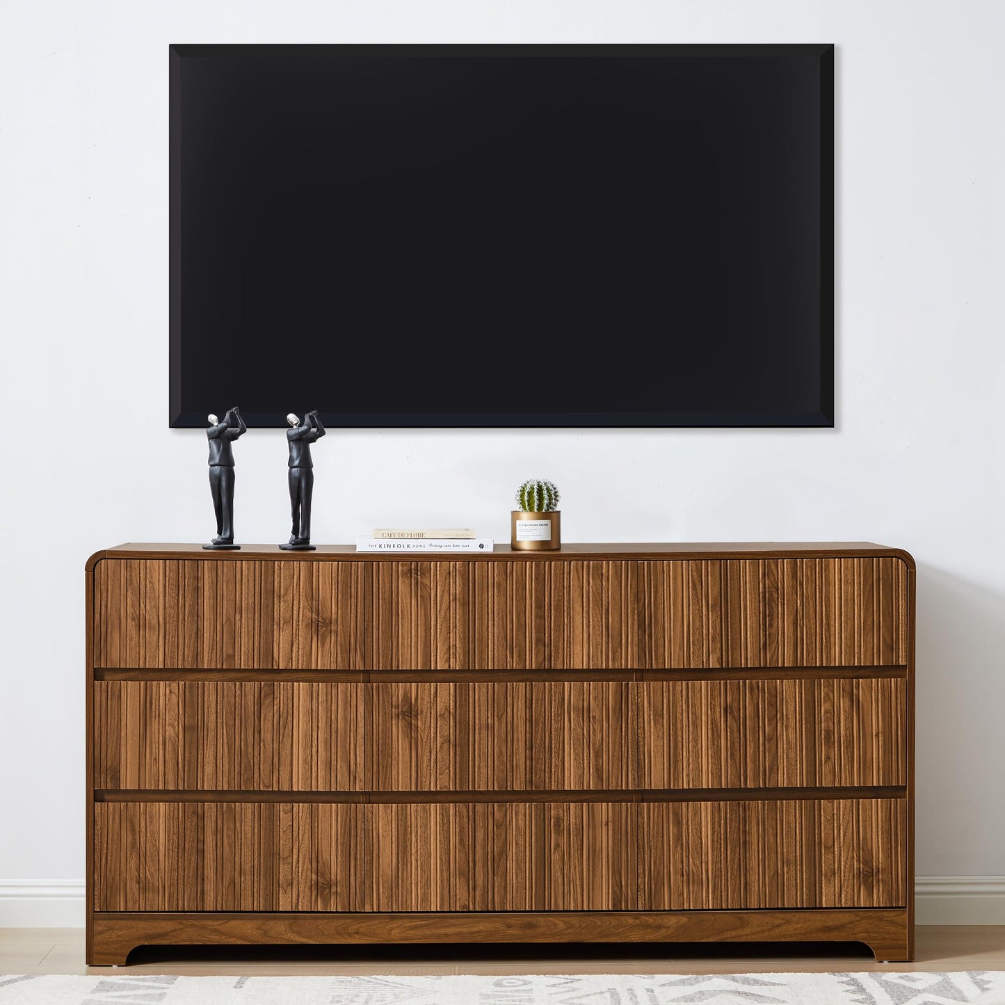 BERRYMERRY Fluted Dresser for Bedroom with 9 Drawers,63" Wide Modern Chest of Drawers with Curved Profile & Deep Drawer,Large Wood TV Dresser for Bedroom Living Room