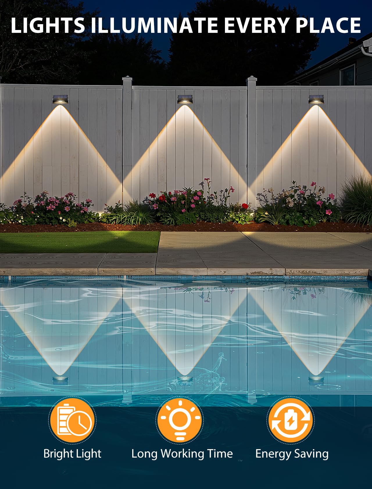 Solar Fence Lights Outdoor, 16 Pack Warm White Bright Led Fence Powered Lights Outdoor Waterproof Solar Powered Wall Lighting, Dusk to Dawn Small Solar Deck Light Decorate Backyard/Railing/Patio/Porch