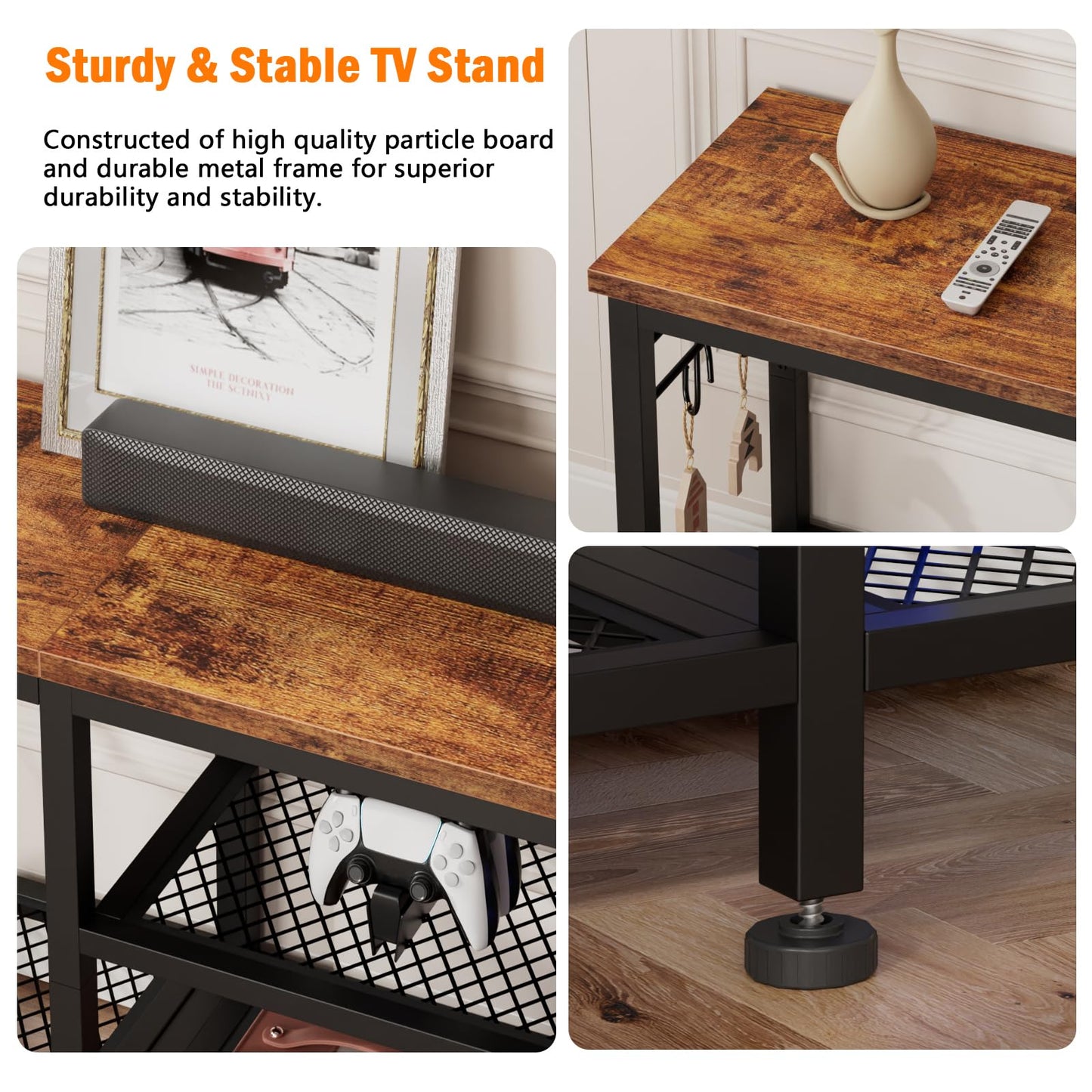 Furologee TV Stand for TVs up to 55 Inch, Entertainment Center with Open Storage Shelves, TV Media Console Table with Soundbar Shelf for Living Room, Bedroom, Rustic Brown