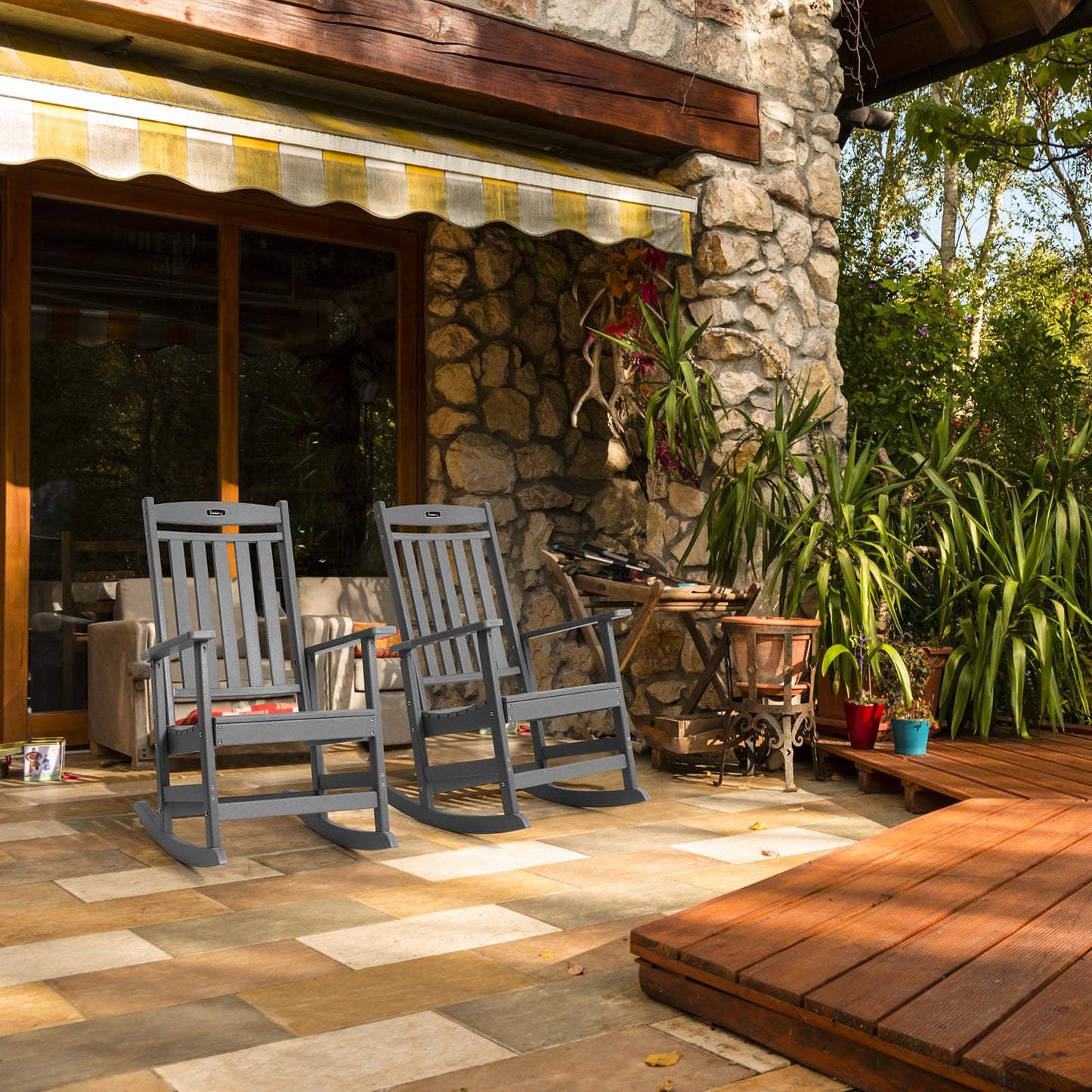 FUNBERRY Outdoor Rocking Chairs, HDPE All Weather Poly Lumber Rocker, High Back Patio Rockers Easy Assembly
