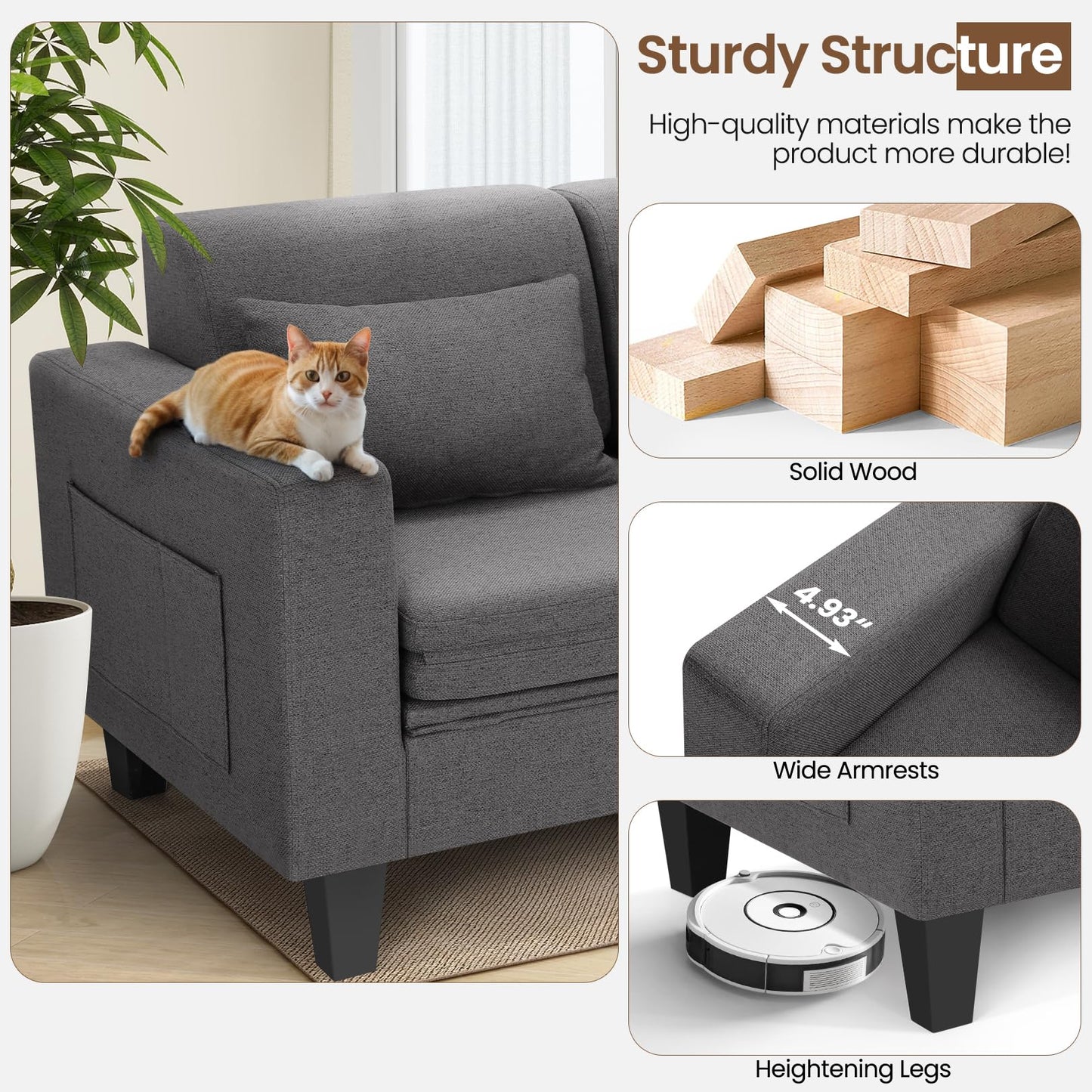 SEJOV 6-in-1 Convertible Sofa Bed, 58" Loveseat Sleeper Sofas with Pull Out Couch Bed, Removable Backrest, Storage Pockets and 2 Pillows, Modern Folding Linen Futon Couch for Small Spaces, Gray