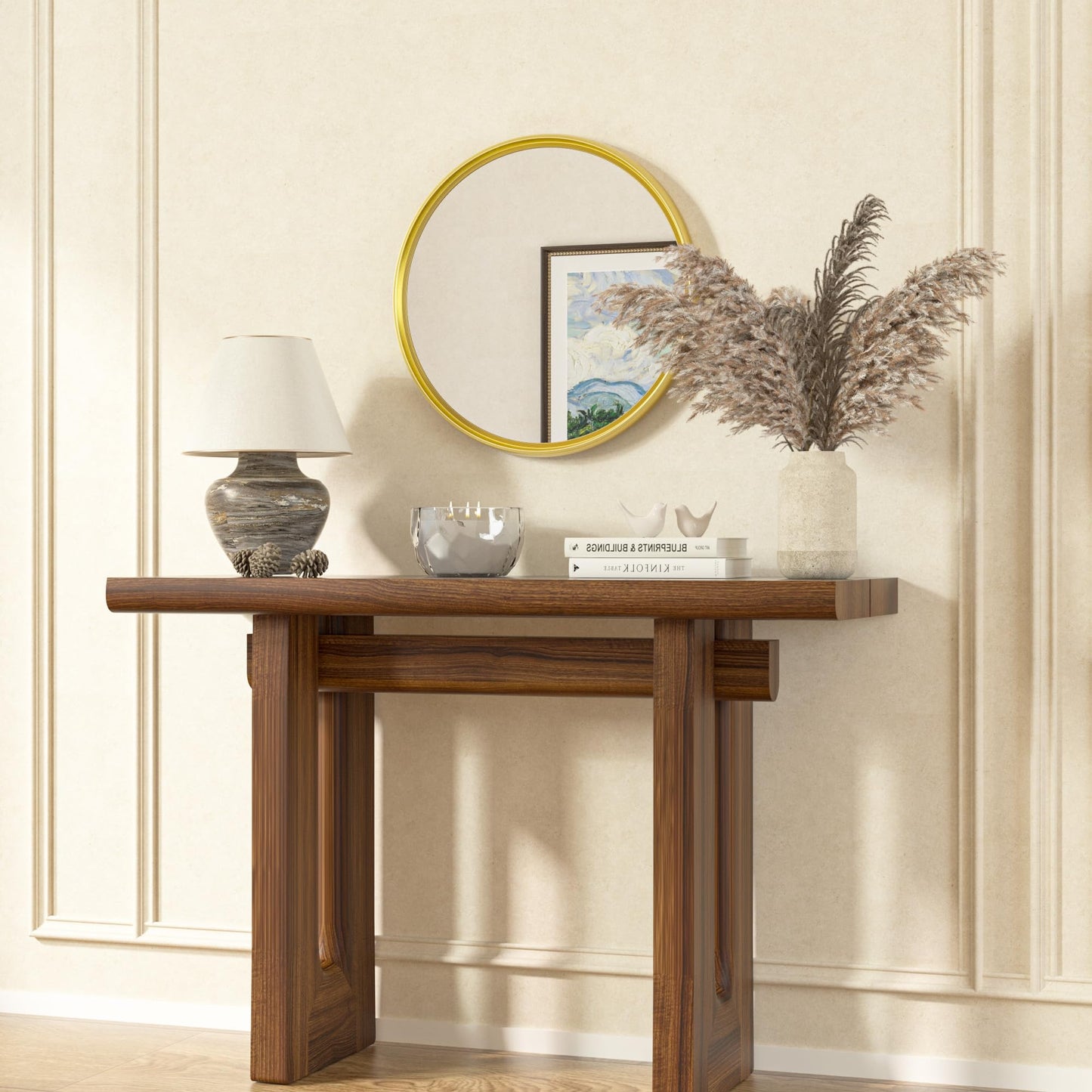TETOTE Round 18 inch Brushed Gold Mirror for Entryway Decor Bathroom Vanity