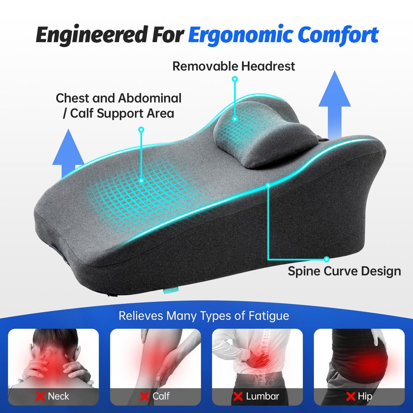 Back Pillow Wedge,bed pillow rest for bed sitting up adult memory foam Pillow, Leg Pain Relief Acid Reflux, Back Support Reading Pillow Adult For use on beds and sofas Sleeping, Anti Snoring