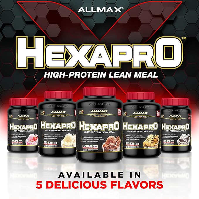 ALLMAX HEXAPRO, Strawberry - 2 lb - 25 Grams of Protein Per Serving - 8-Hour Sustained Release - Zero Sugar - 21 Servings