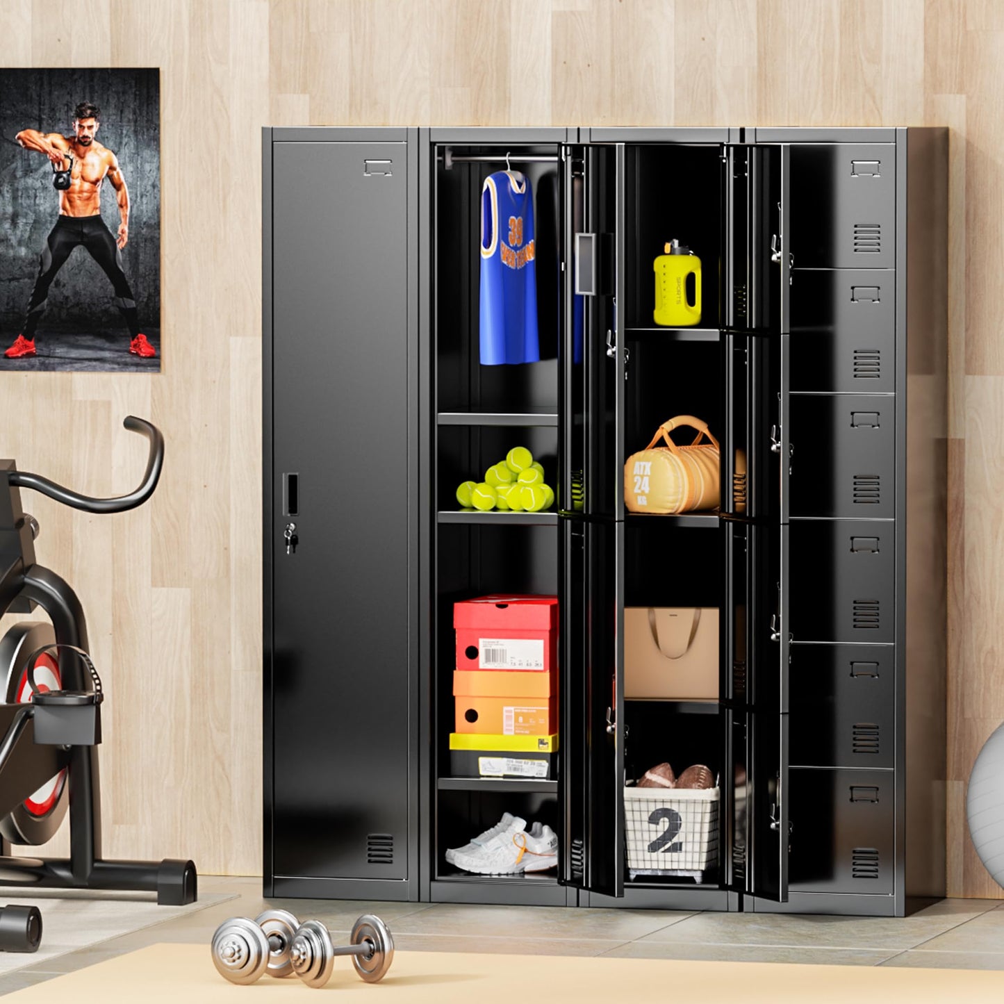 INTERGREAT 6-Door Metal Employee Lockers for Office, School & Gym,Steel Locker for Employees,Black
