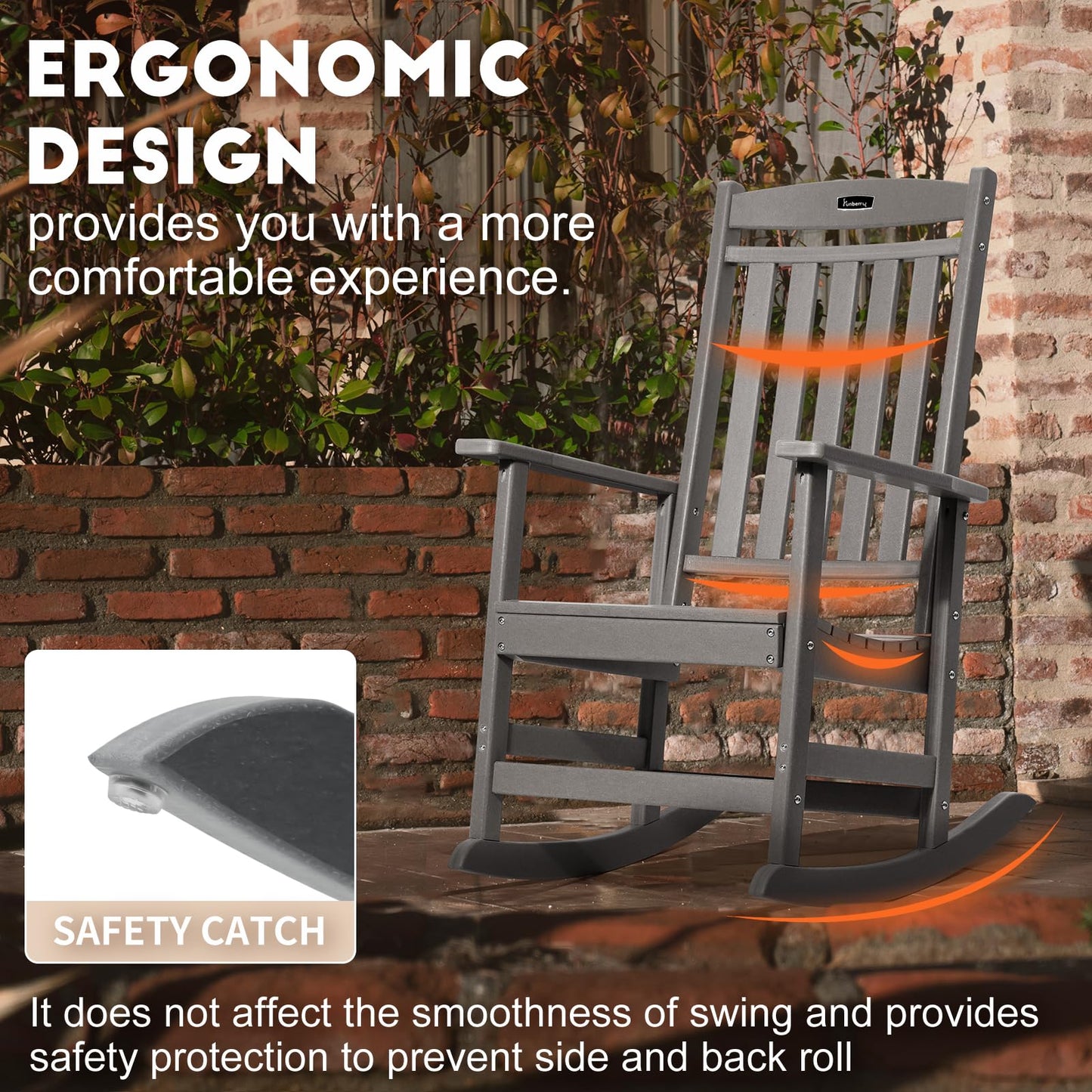 FUNBERRY Outdoor Rocking Chairs, HDPE All Weather Poly Lumber Rocker, High Back Patio Rockers Easy Assembly