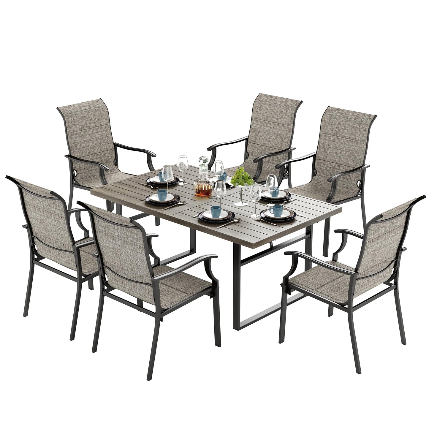 SUNSHINE VALLEY 7 Piece Patio Dining Sets for 6, Outdoor Table and Chairs Set with 1 Patio Dining Table(1.61"-2" Hole) and 6 High Back Patio Chairs, Outdoor Dining Sets for Deck Backyard
