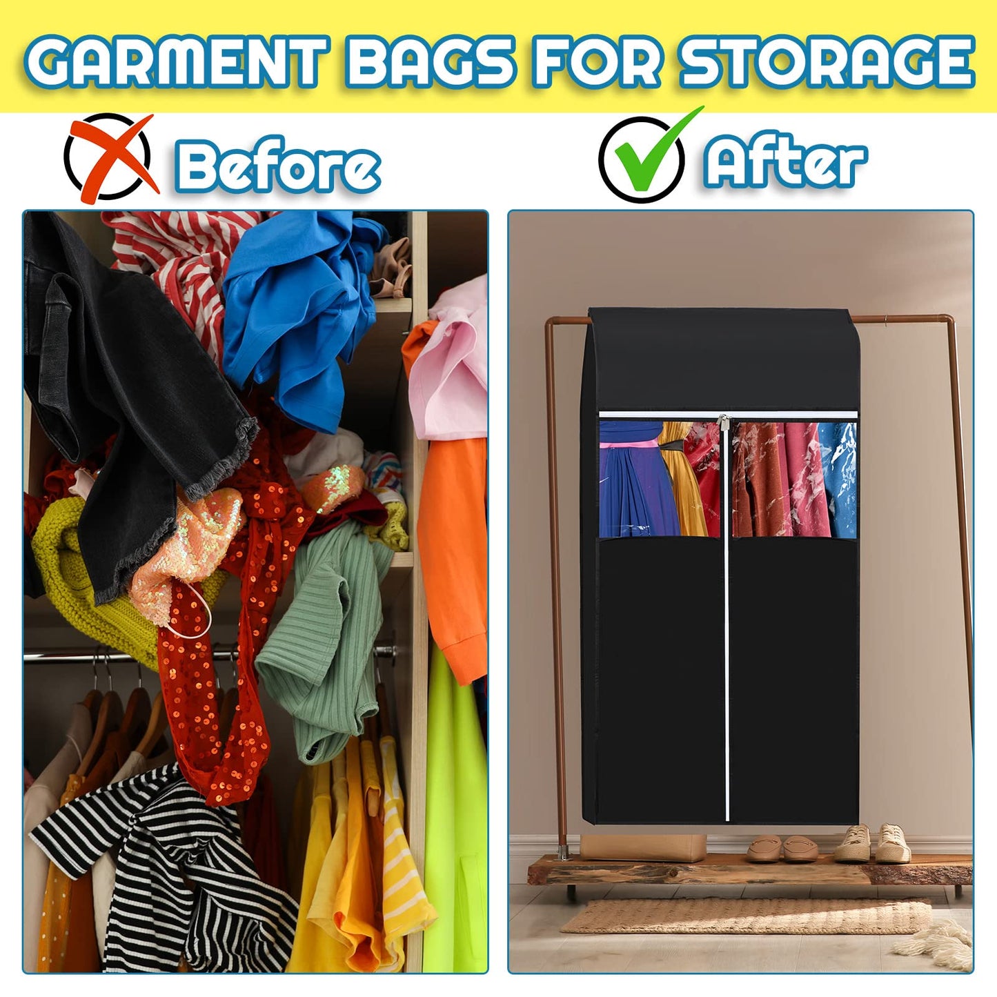 Amylove 4 Pcs 43'' Garment Bags for Hanging with Zippers Hanging Clothes Storage Garment Rack Cover Sealed Dust Cover Wardrobe Clothing Organizer for Suit Coat