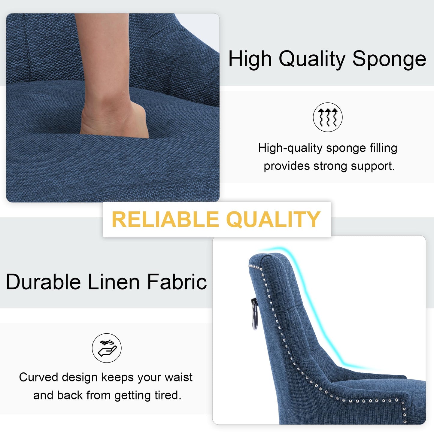 UDAX Upholstered Dining Chairs with Arms, Set of 4, Dining Room Chairs with Solid Wood Legs and Tufted Backrest(Linen+Blue)
