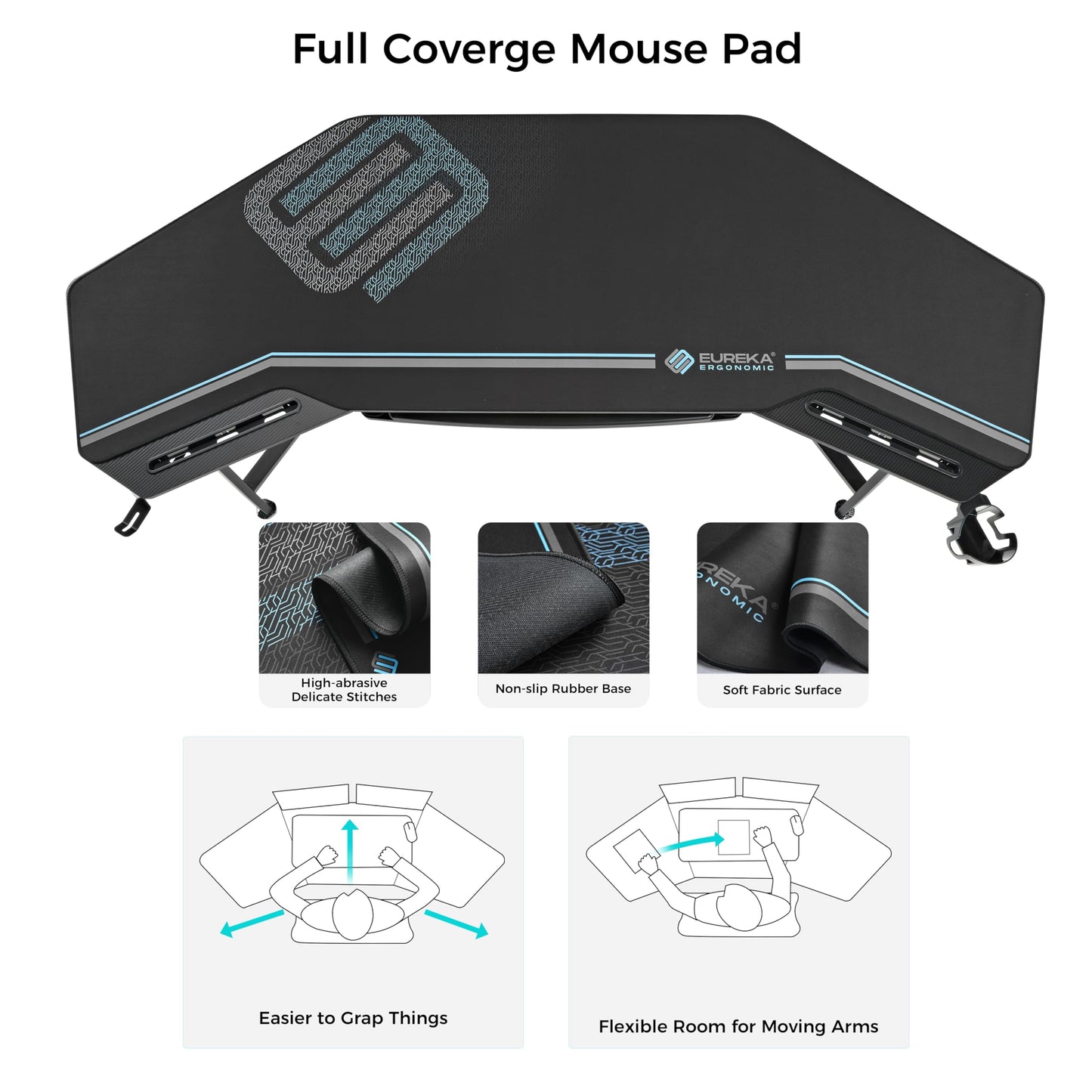EUREKA ERGONOMIC Aero Gaming Desk with Led Lights, 72" Large Wing-Shaped Studio Desk W Keyboard Tray Monitor Stand Dual Headphone Hanger Cup Holder for Live, Streamer