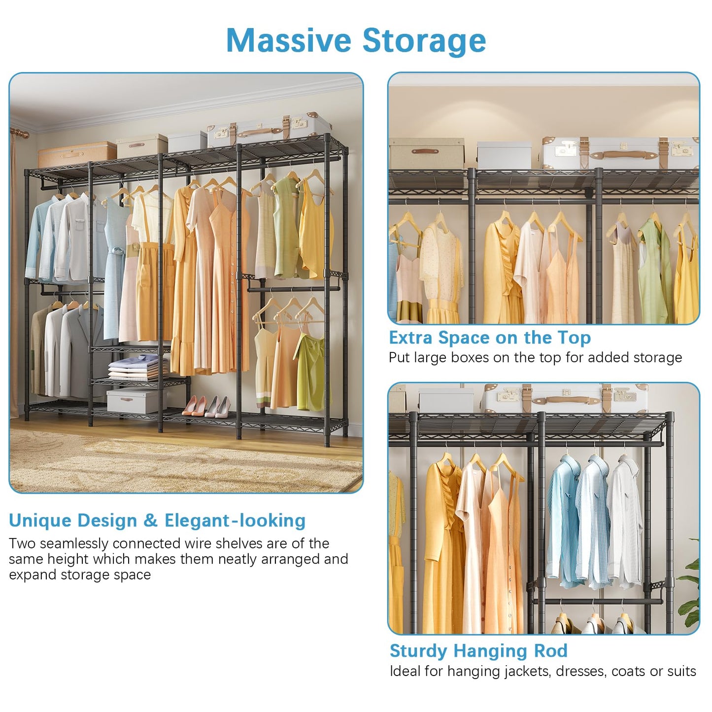 VIPEK V40 Wire Garment Rack Heavy Duty Clothes Rack for Hanging Clothes, Multi-Functional Bedroom Clothing Rack Freestanding Closet Wardrobe Rack, Max Load 1110lbs, Black