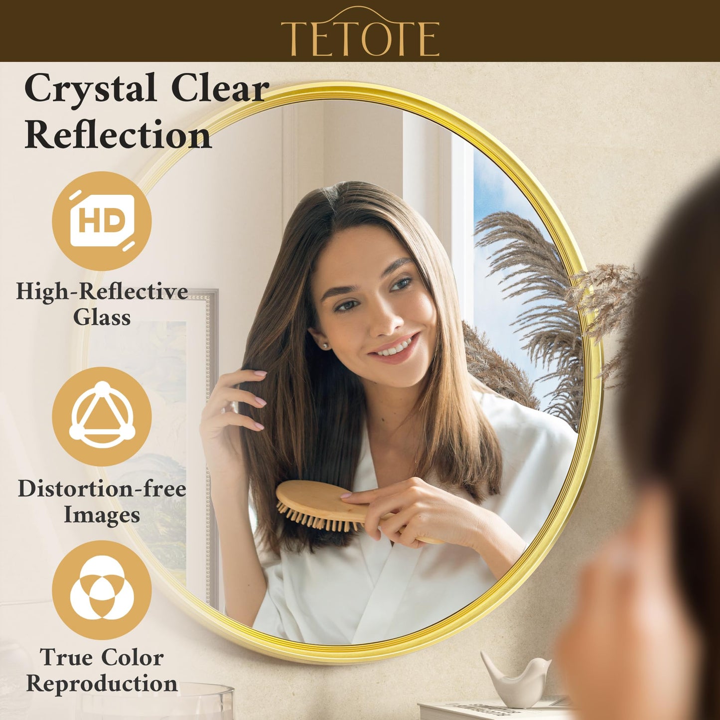 TETOTE Round Mirror 24 inch Brushed Gold Circle Mirror Metal Frame for Bathroom Vanity, Living Room, Bedroom, Vanity, Entryway