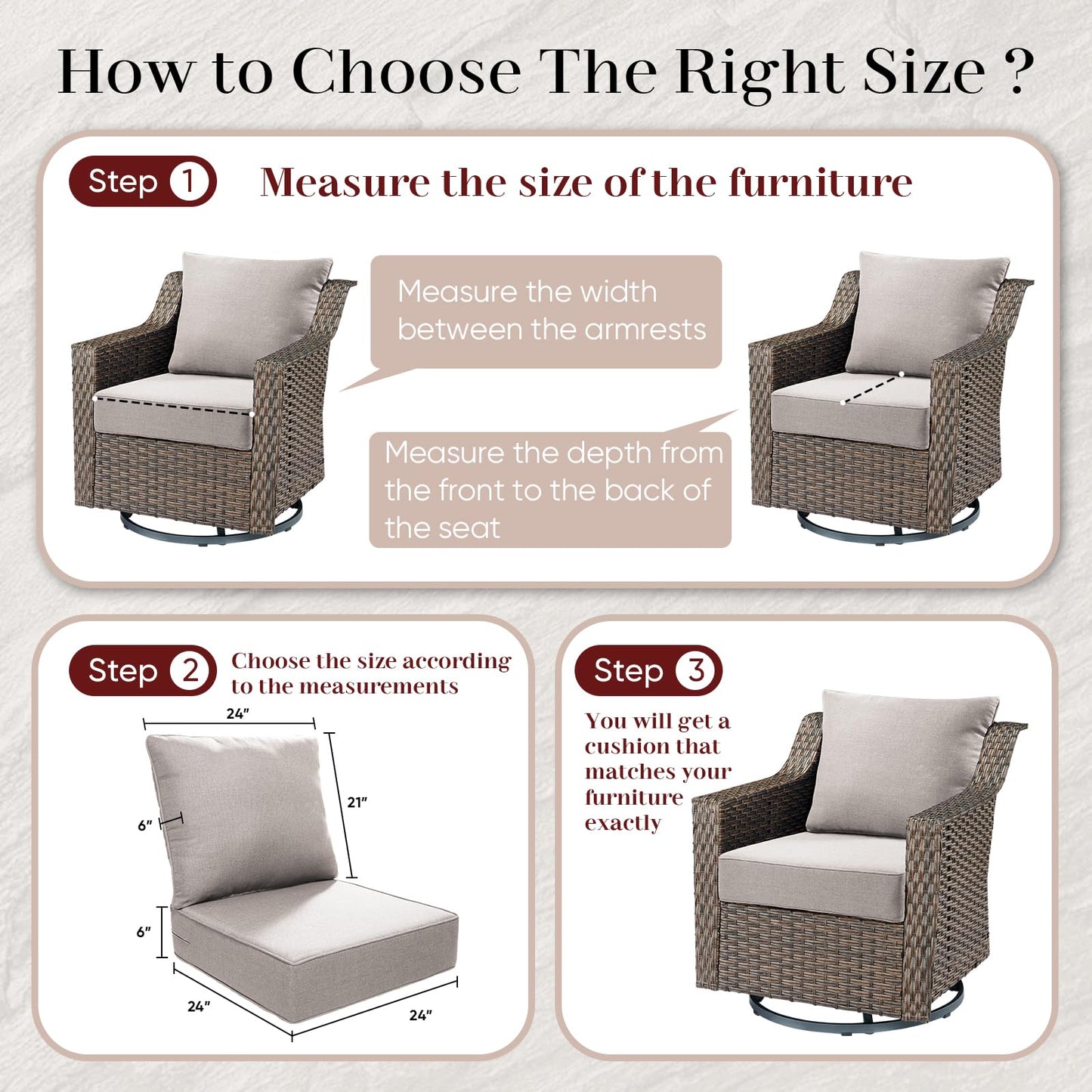 Outdoor Seat Cushion Set-24 x 24 x 6 Inch Outdoor Chair Cushions Set of 2 with Water Resistant & Removable Cover Outdoor Cushions for Patio Furniture Chair Sofa Couch-Beige
