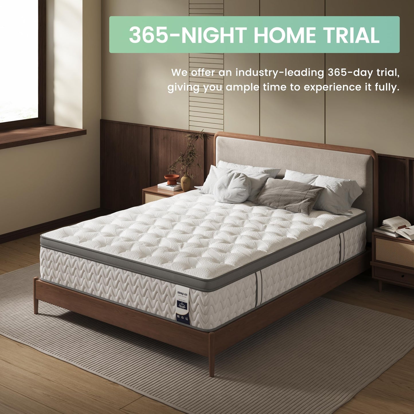 SLEEP100 King Mattress 14 Inch, 5-Zone Deep Sleep Firm Mattress with Extra Lumbar & Shoulder Support, Hotel Collection Hybrid Mattresses Pain Relief - Fiberglass Free & No Odor, 365 Night Trial