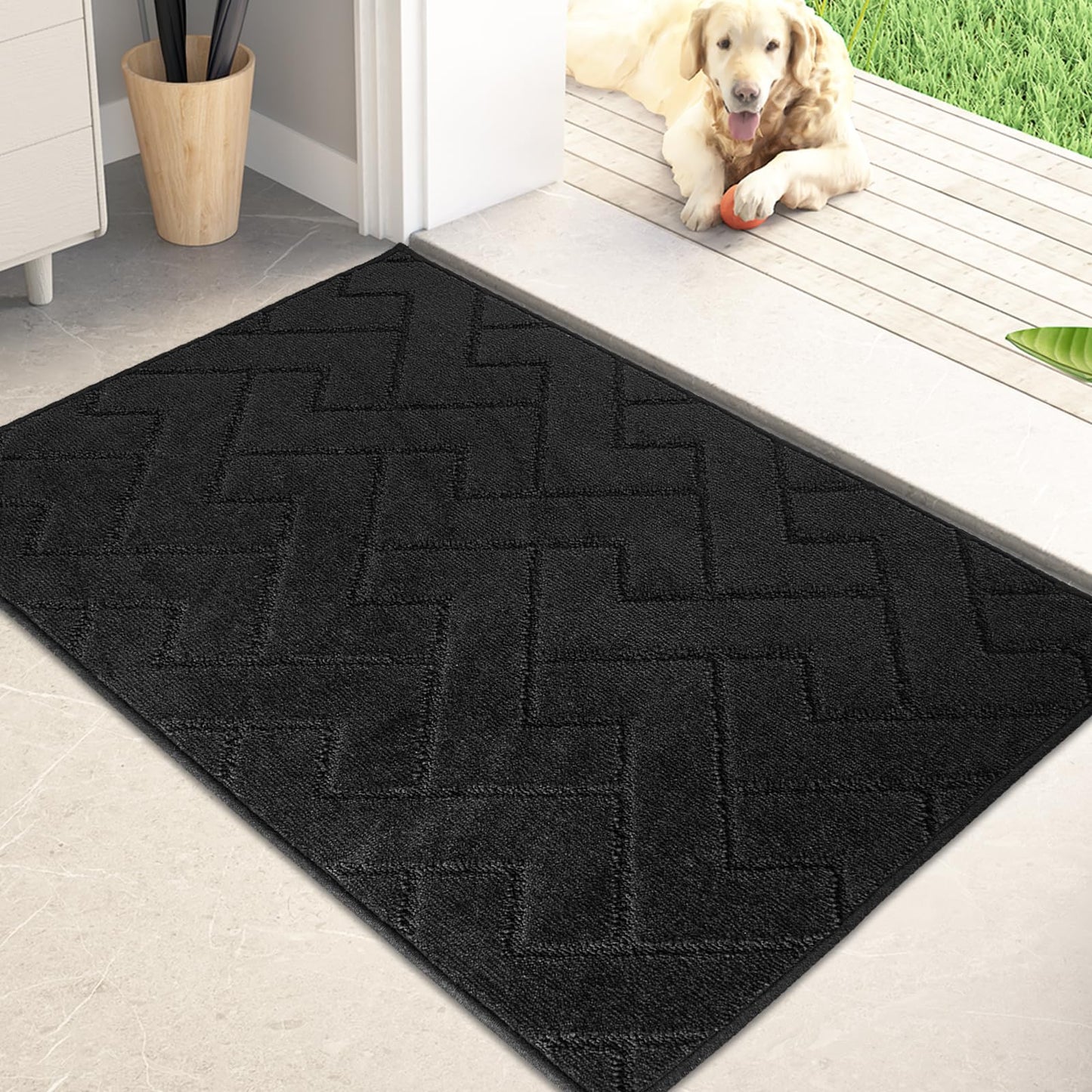 PURRUGS Dirt Trapper Door Mat 20" x 31.5", Non-Slip Machine Washable Entry Rug, Shoe Scraper, Dog Doormat, Super Absorbent Welcome Mat for Front & Back Door, Muddy Wet Shoes & Paws, Black