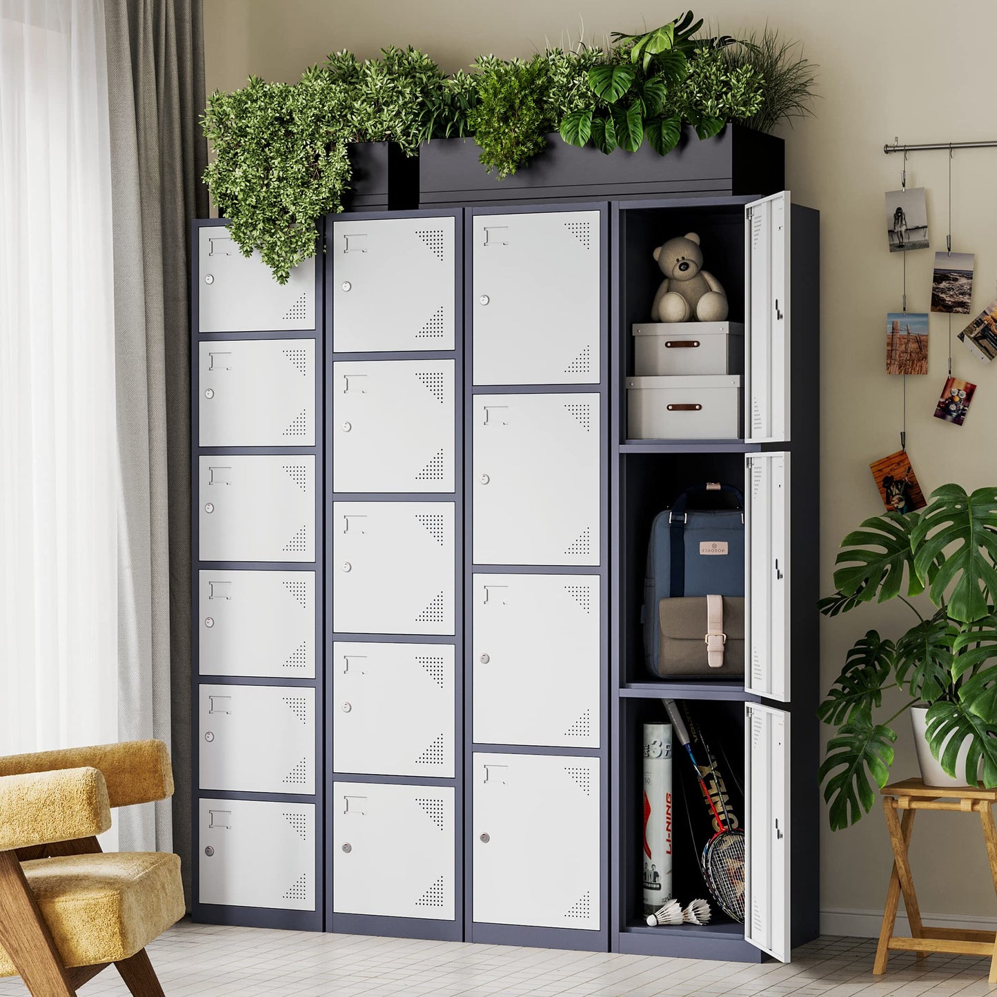 Letaya Metal Lockers for Employees,71" Steel Storage Cabinet with 6 Door Lockable for Office Staff,Home,Gym,School (Grey White)