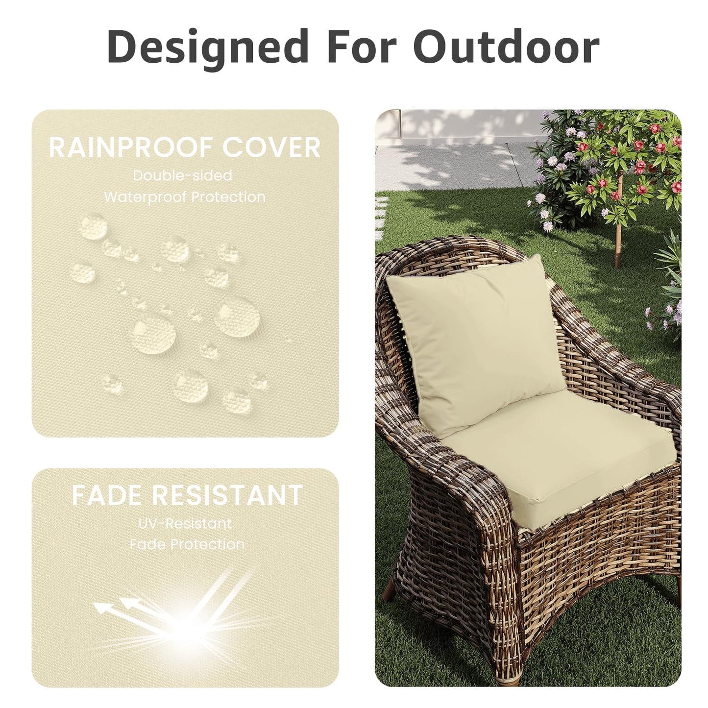 PatioGlow Outdoor Seat Cushion Set 24 x 24 x 4 Inch, Waterproof & Fade Resistant Patio Furniture Cushions with Removable Cover and Ties, Thick Deep Seating Pads for Outside Chair Sofa Couch, Yellow