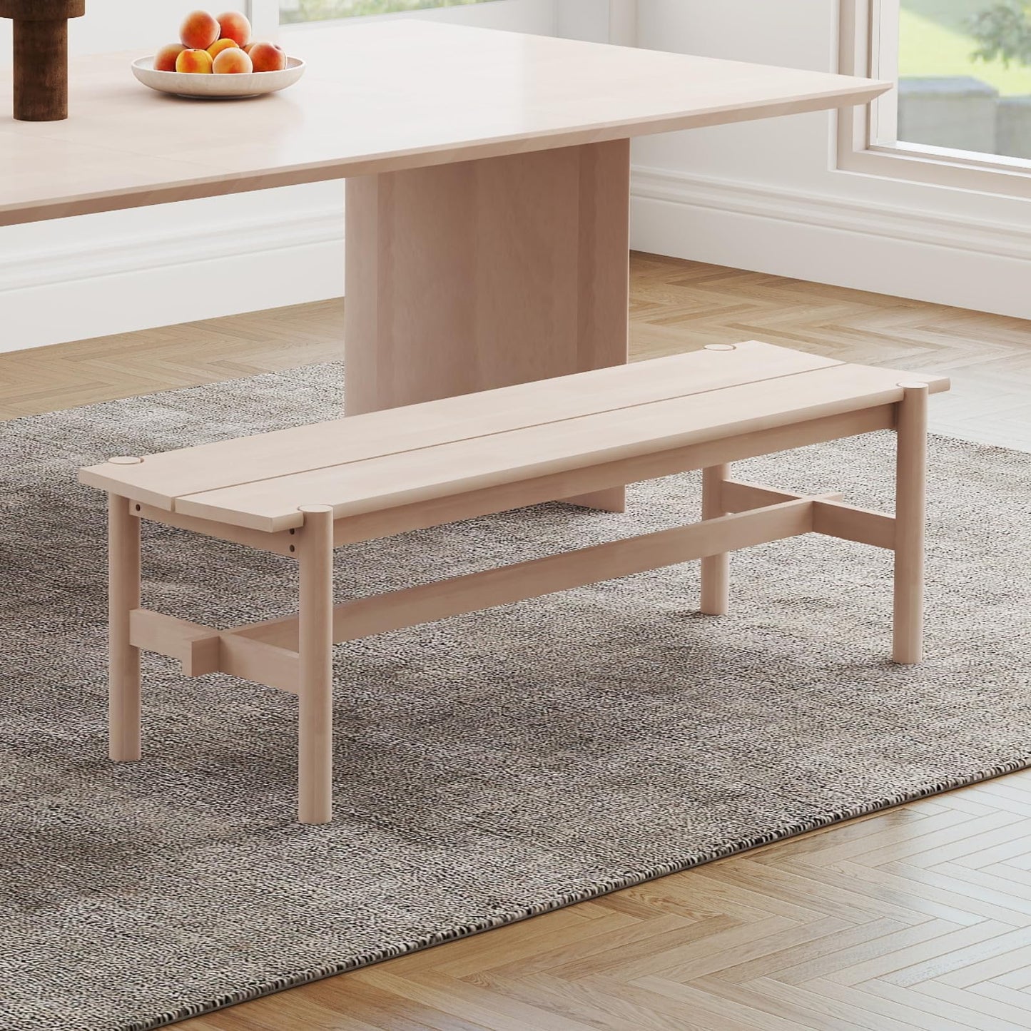 CIMOTA Solid Wood Bench, 55" Long Farmhouse Entryway Bench for Hallway, Dining Living Room, Kitchen Table, Bedroom, Entry Way Benches Seat for Indoor/Outdoor Use, Natural