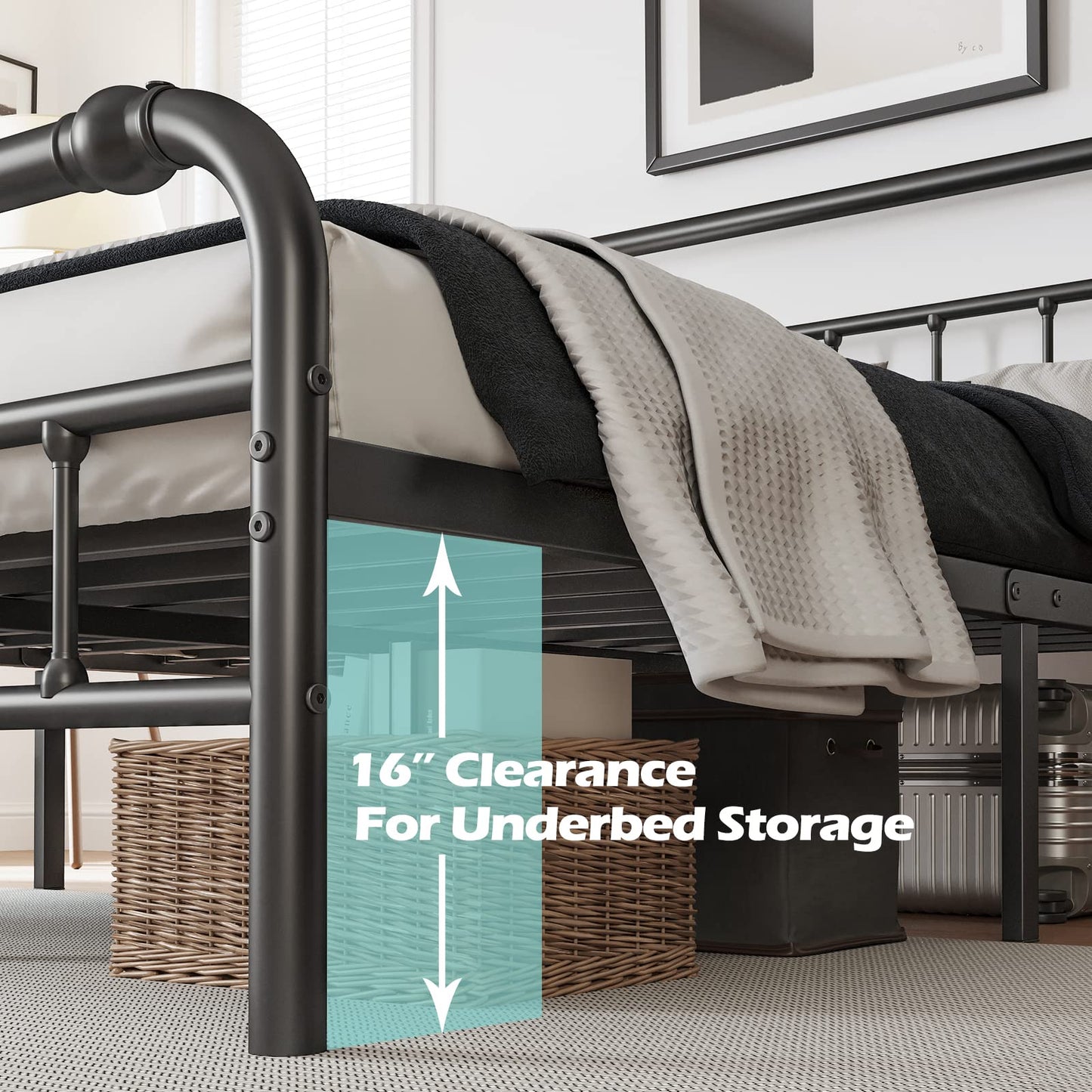 BOSRII King Size Bed Frame with Headboard and Footboard, 18 Inches High, 3500 Pounds Heavy Duty Metal Slats Support for Mattress, No Box Spring Needed,Noise-Free, Black