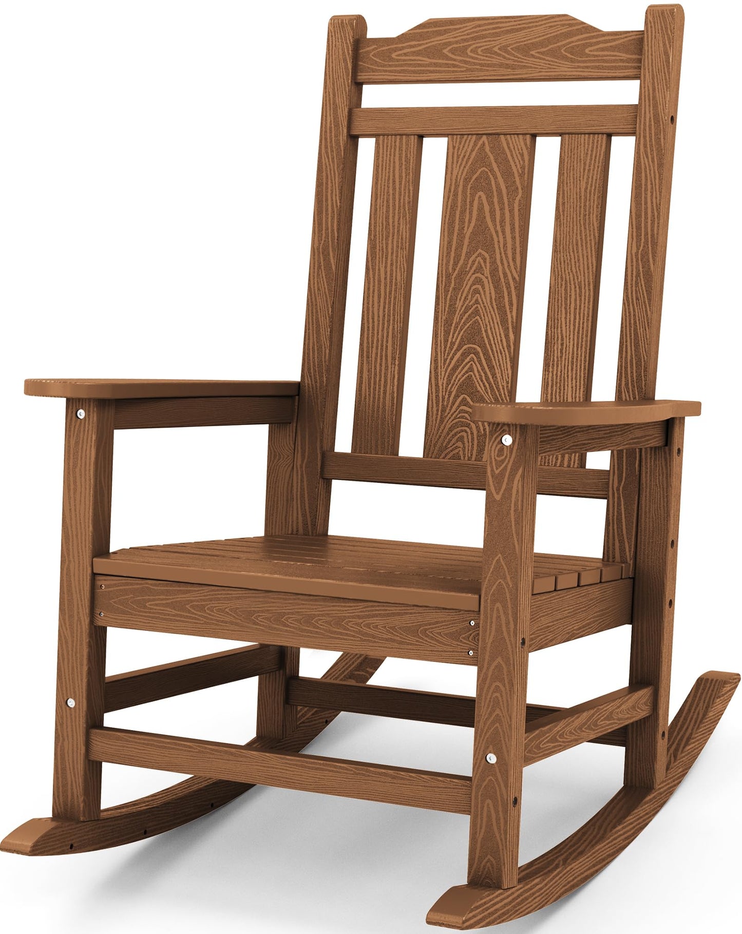 SERWALL Oversized Rocking Chair Outdoor, HDPE Outdoor Rocking Chair, Brown