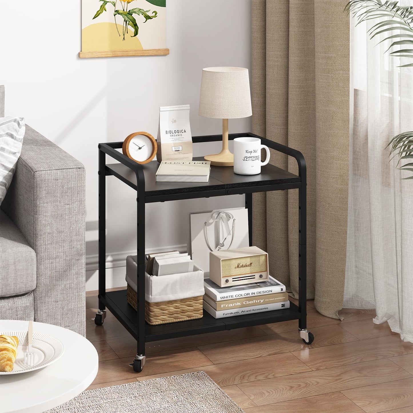 Heakrit 21"x15.8" Large Printer Stand with Storage, 2-Tier Under Desk Printer Table, Rolling Printer Cart with Lockable Wheels for Home, Office (Black)