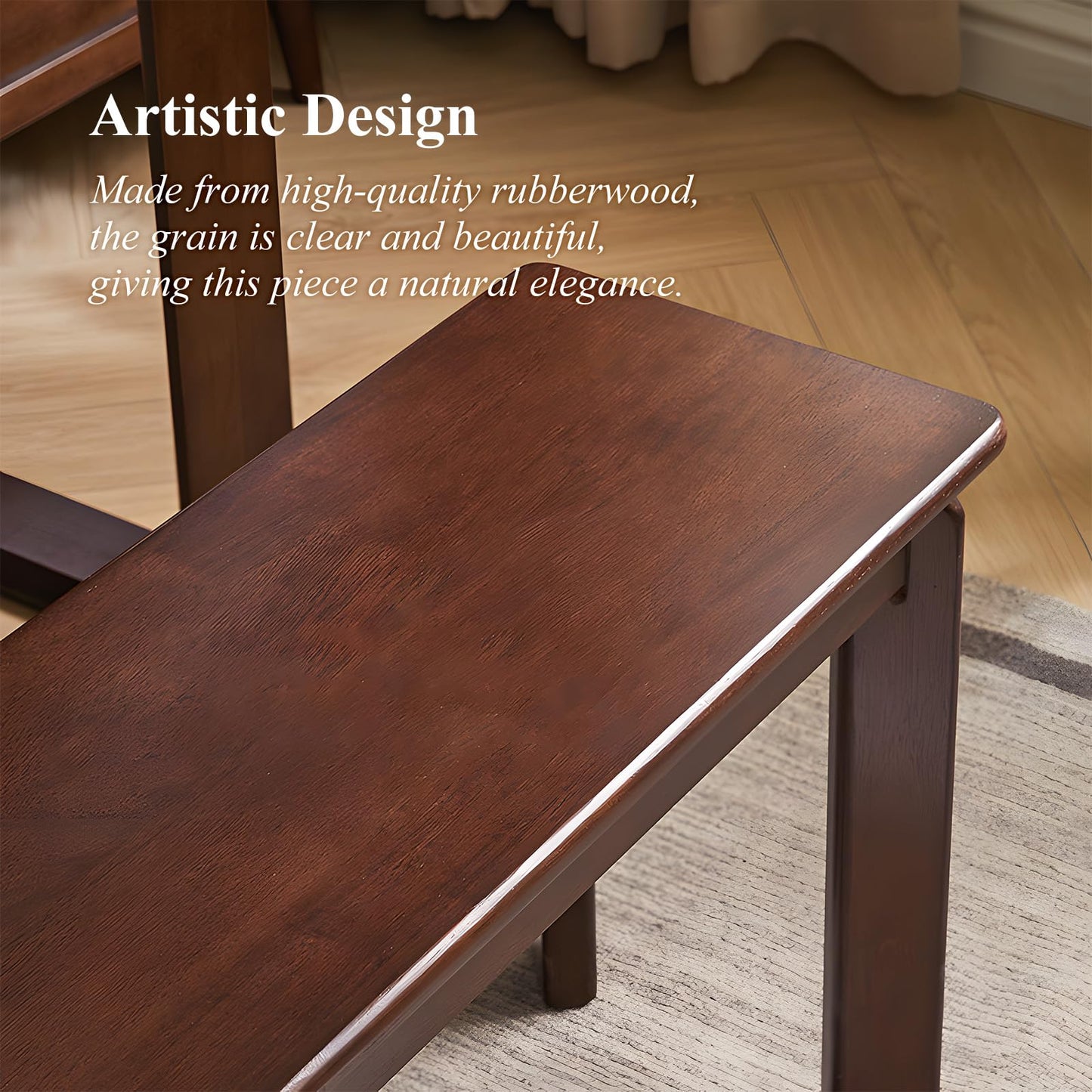 Cttasty Dining Bench, Solid Wood Bench with Wide Seat, Mid Century Modern Bench, End of The Bed Bench, 47.2" L x 11" W x 16.5" H(Walnut)