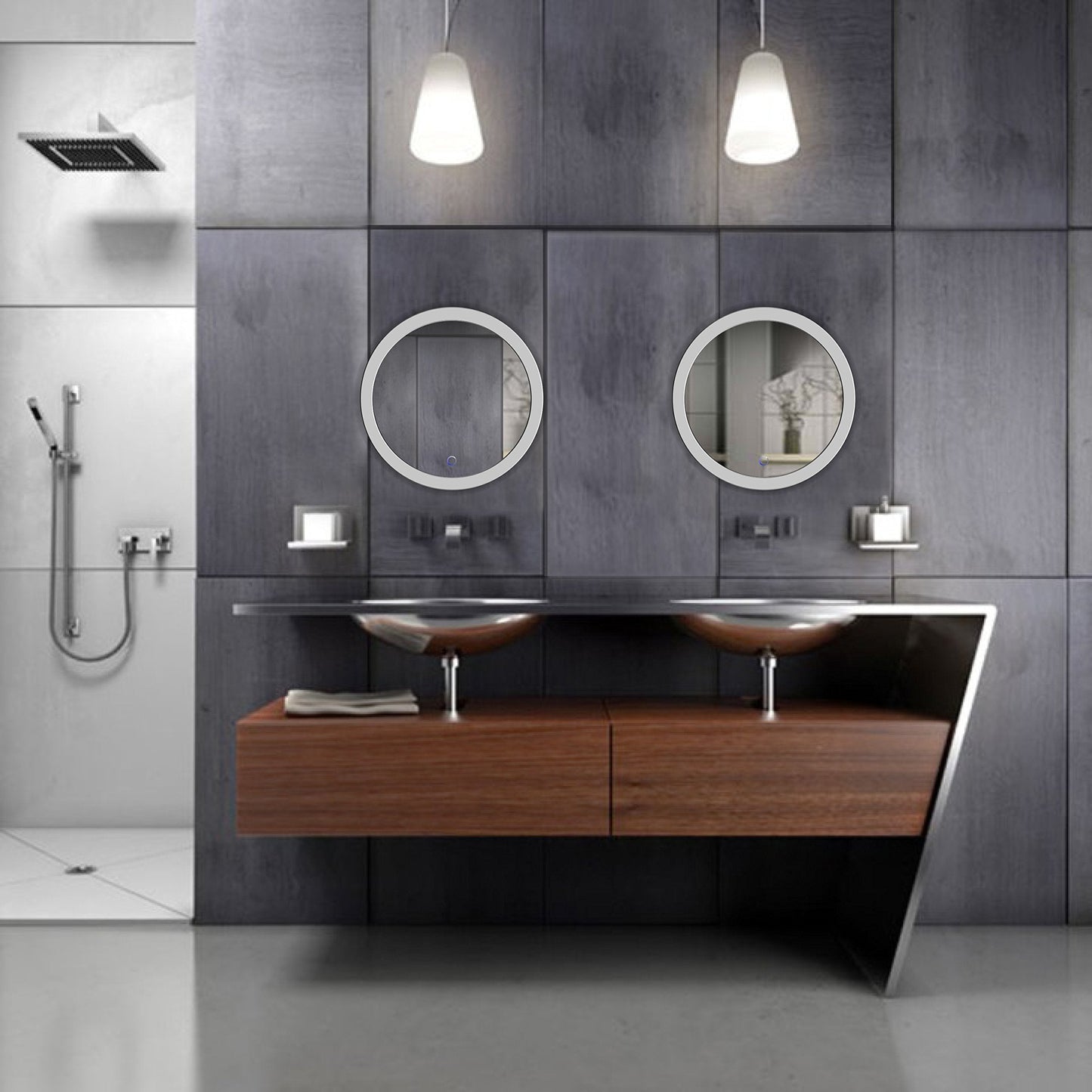 Krugg LED Bathroom Round Mirror 22 Inch Diameter | Lighted Vanity Mirror Dimmer & Defogger | Silver Backed Glass | |