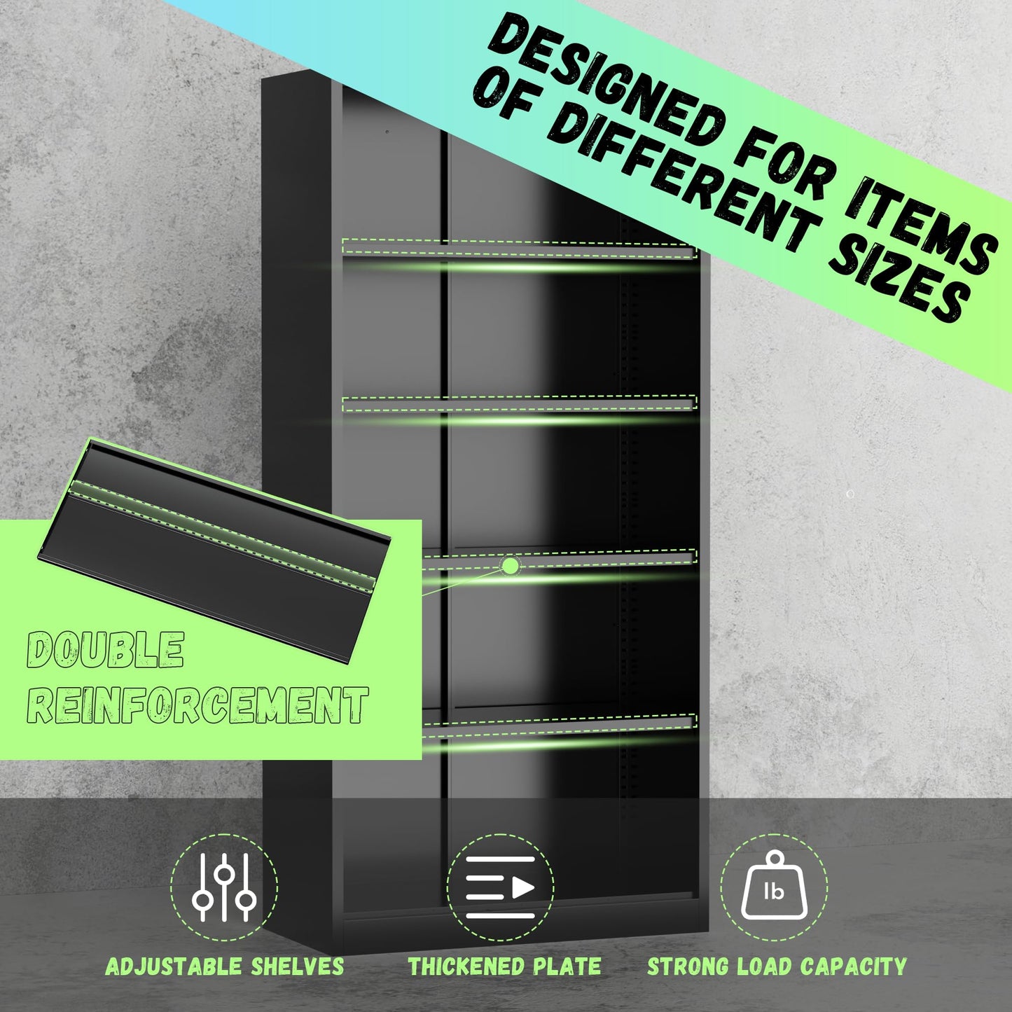 Crownland 72" Metal Storage Cabinet, Lockable Garage Storage Cabinets, High Office Cabinet with Adjustable Shelves for Garage, Home Office, Classroom, Pantry(Classic Black-Narrow Size)