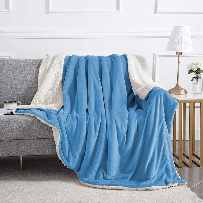 IR Imperial Rooms Light Blue Sherpa Fleece Throw Blanket for Bed - Wholesale Bulk Pack of 16 Sherpa Blankets - Soft Fluffy Throw Blankets for Hotels, Guest Bedroom, 50x60 Inches