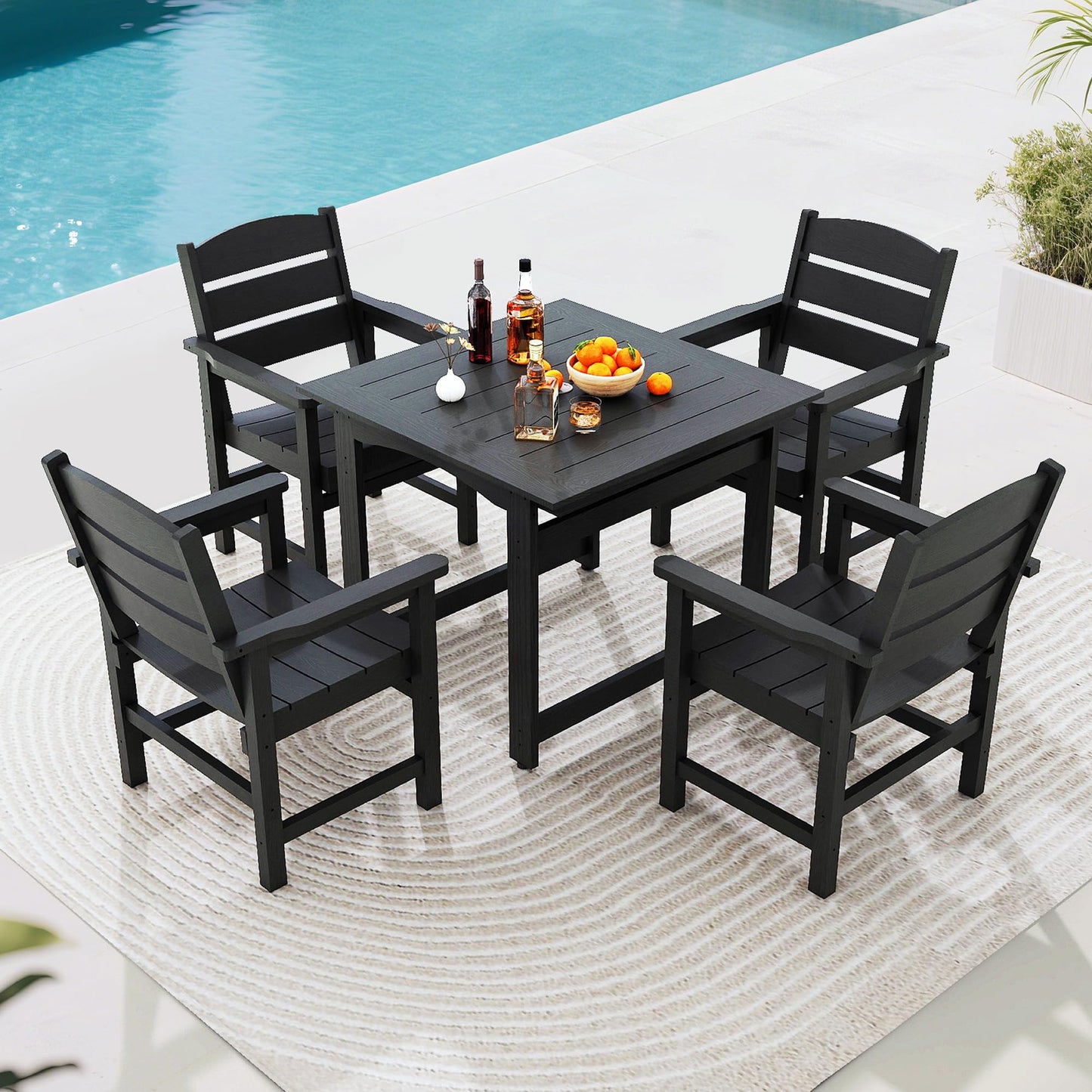 Congfutt HIPS All-Weather Patio Dining Table Sets 5-Piece,Outdoor Table and Chairs,Dining Furniture Set with Umbrella Hole,Patio Table and Chairs Sets for 4|for Lawn, Garden, Backyard, Poolside