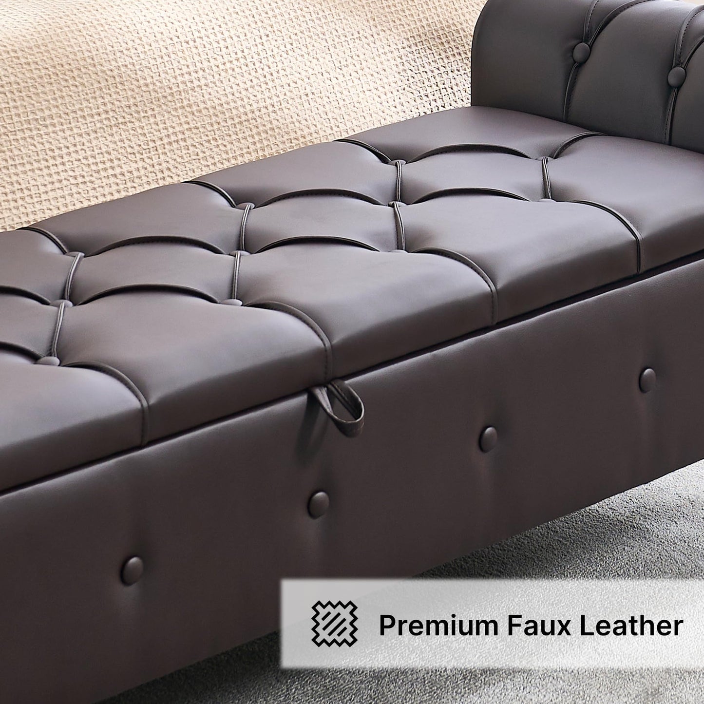 HOMYKA Storage Bench for Bedroom, 67" End of Bed Bench, Faux Leather King Size Bench with Rolled Arms, Tufted Button Ottoman Benches, Upholstered Bench for Bedroom, Living Room, Entryway, Dark Brown